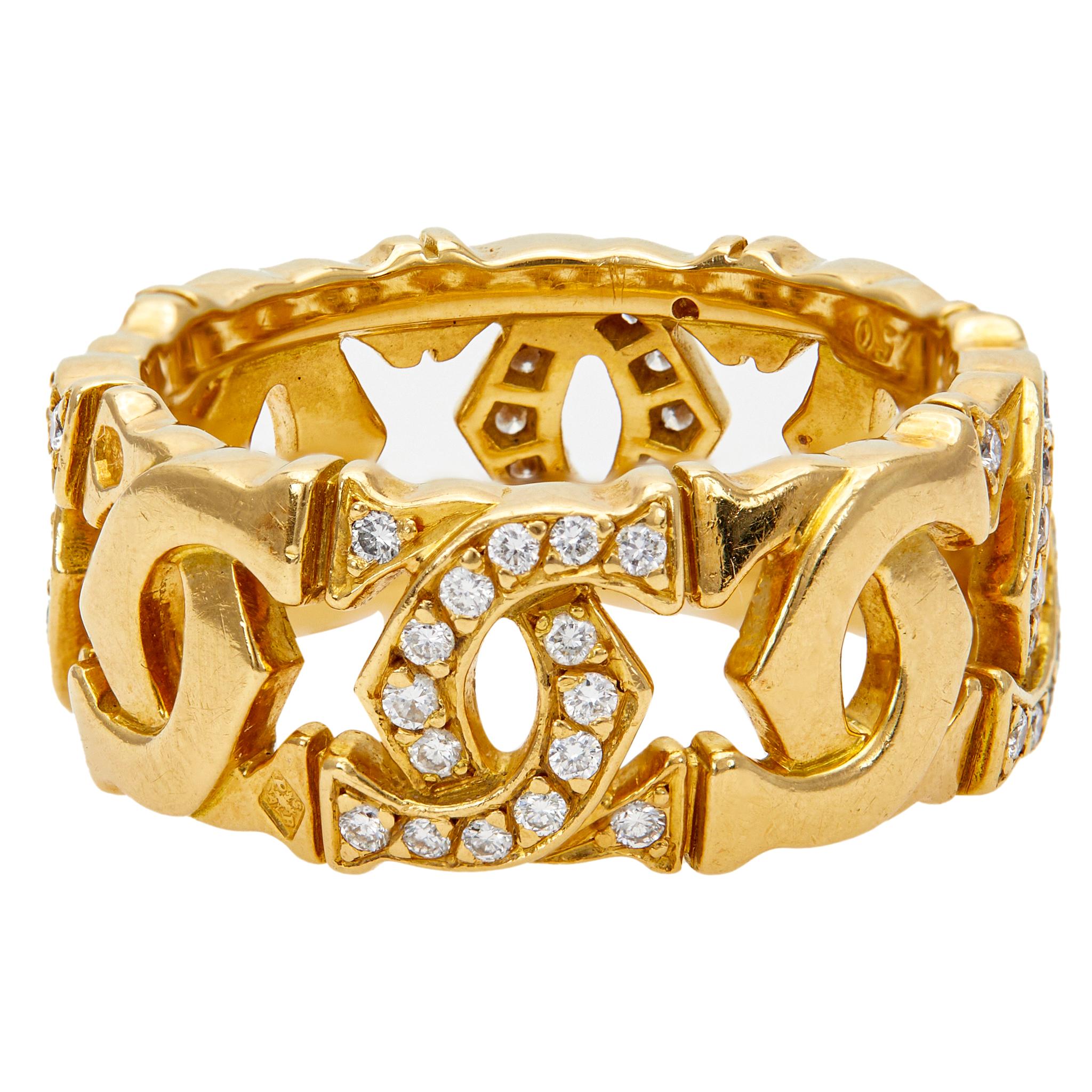 Vintage Cartier 18 Karat Gelbgold Entrelaces ineinandergreifendes Doppel-C-Ring mit Diamanten für Damen oder Herren