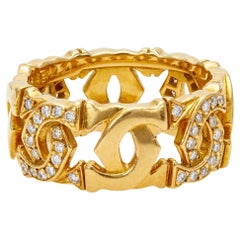 Vintage Cartier 18 Karat Gelbgold Entrelaces ineinandergreifendes Doppel-C-Ring mit Diamanten
