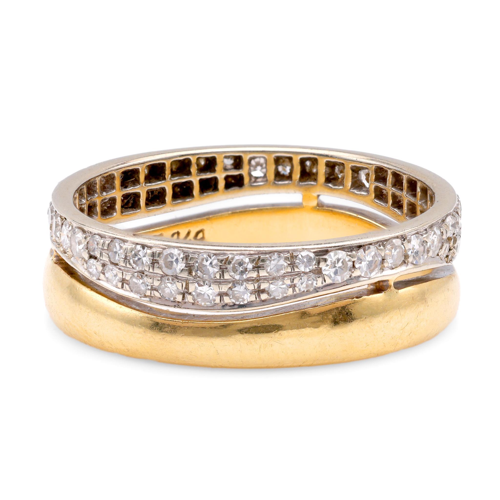 Vintage Cartier Diamant 18K Gelb Weißgold Hochzeit Band (Einfacher Schliff)