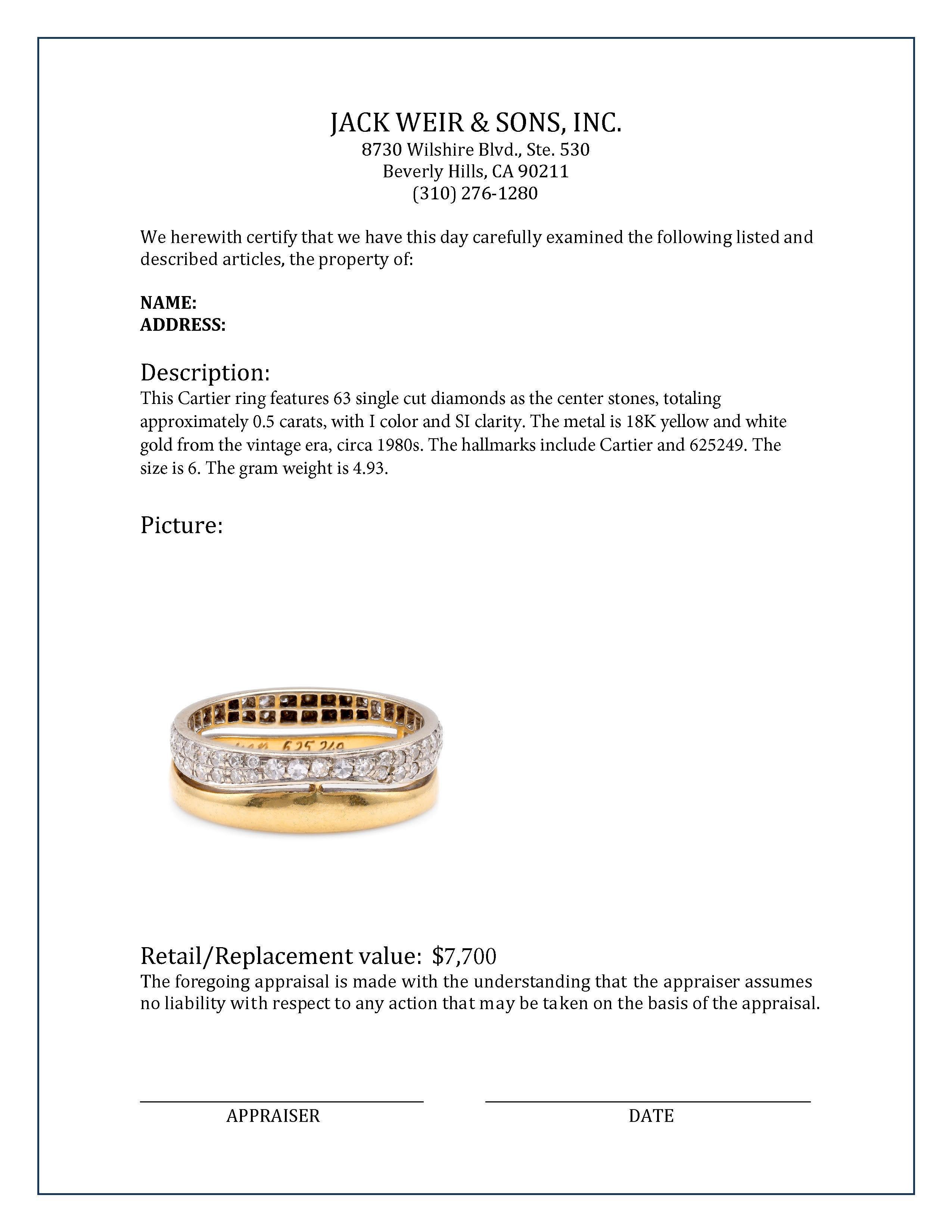Vintage Cartier Diamant 18K Gelb Weißgold Hochzeit Band im Zustand „Hervorragend“ in Beverly Hills, CA