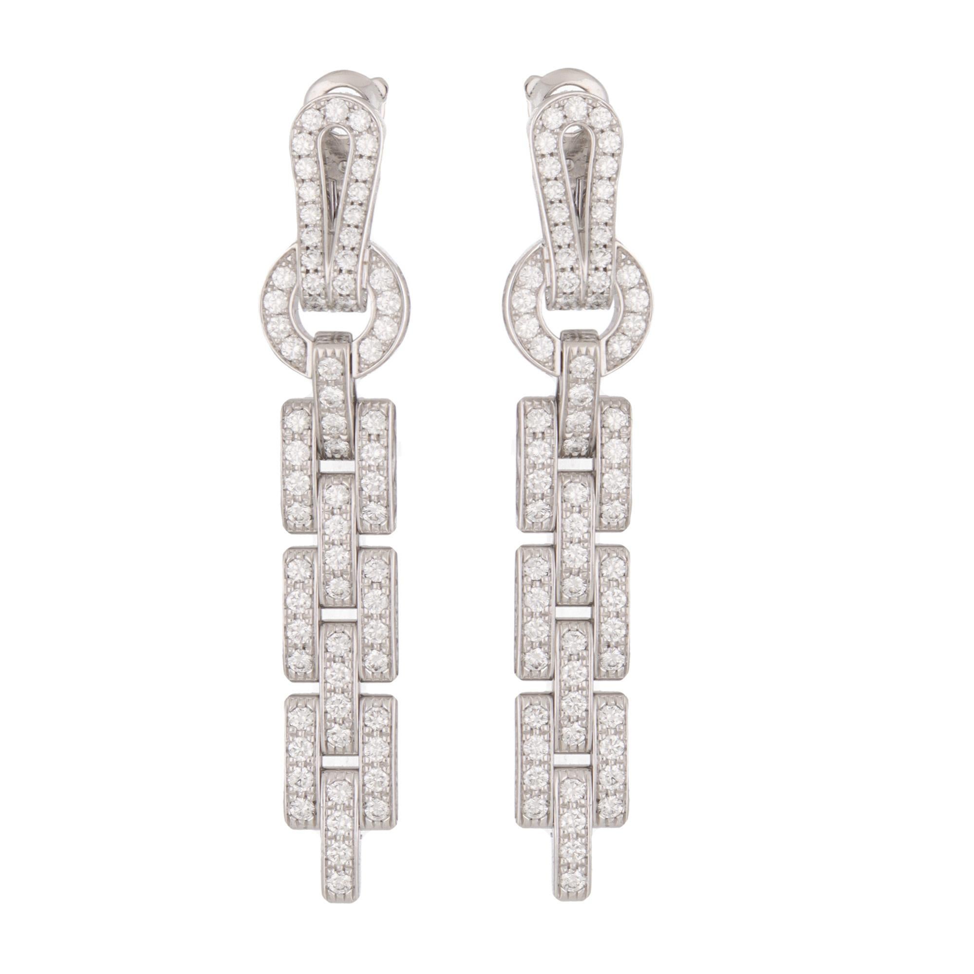 Brilliant Cut Vintage Cartier Diamond Agrafe Drop Earrings in White Gold