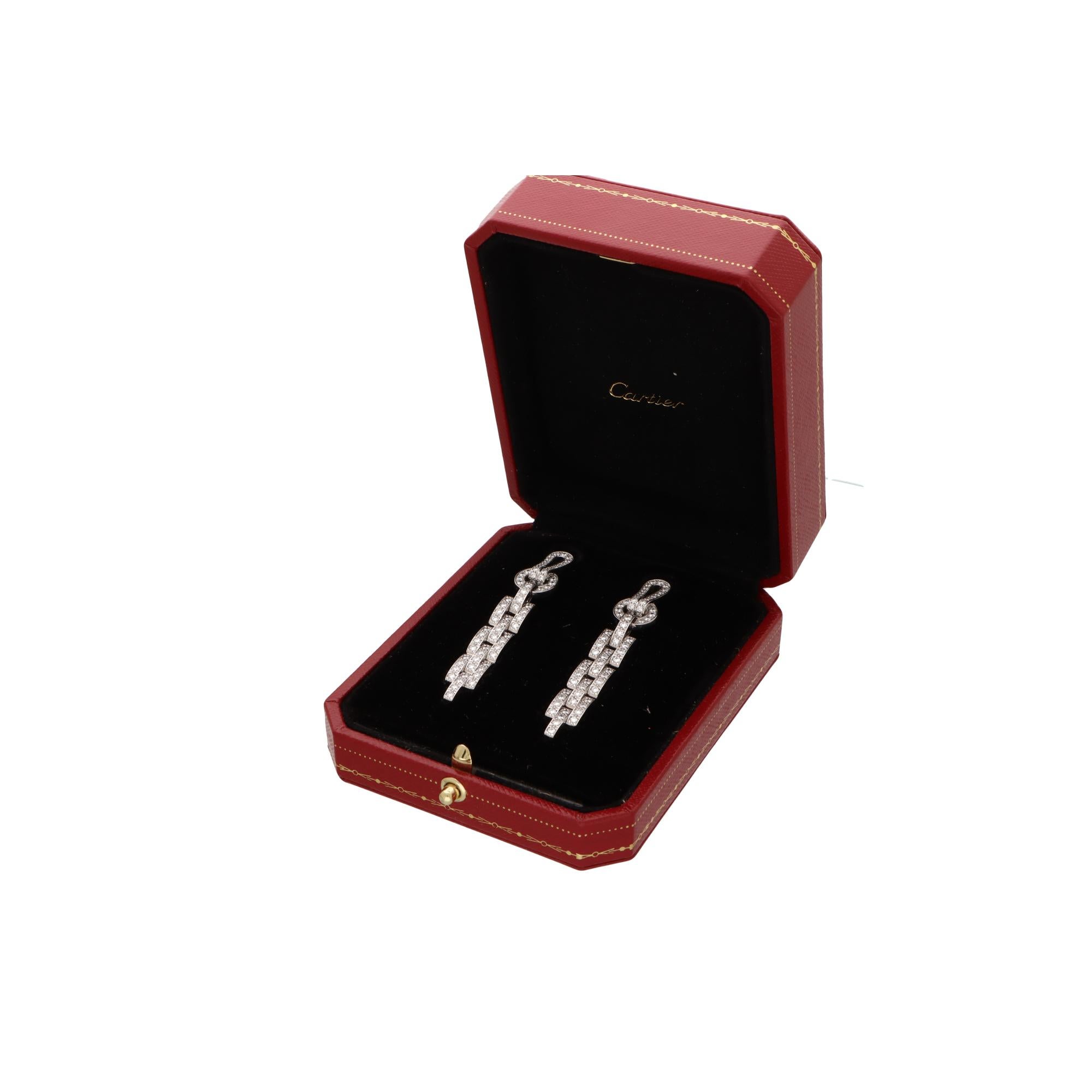 Women's or Men's Vintage Cartier Diamond Agrafe Drop Earrings in White Gold