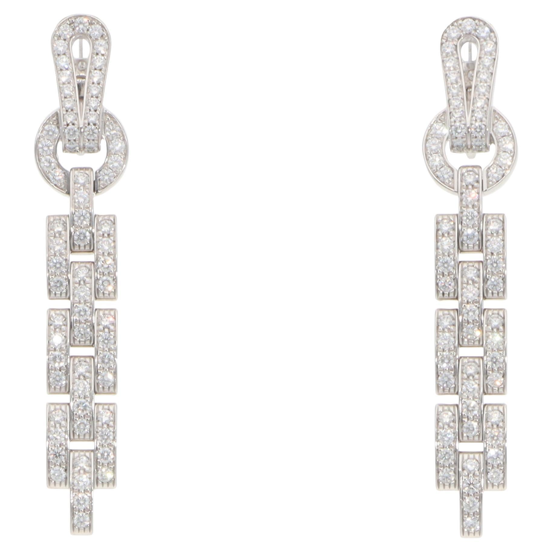 Vintage Cartier Diamond Agrafe Drop Earrings in White Gold