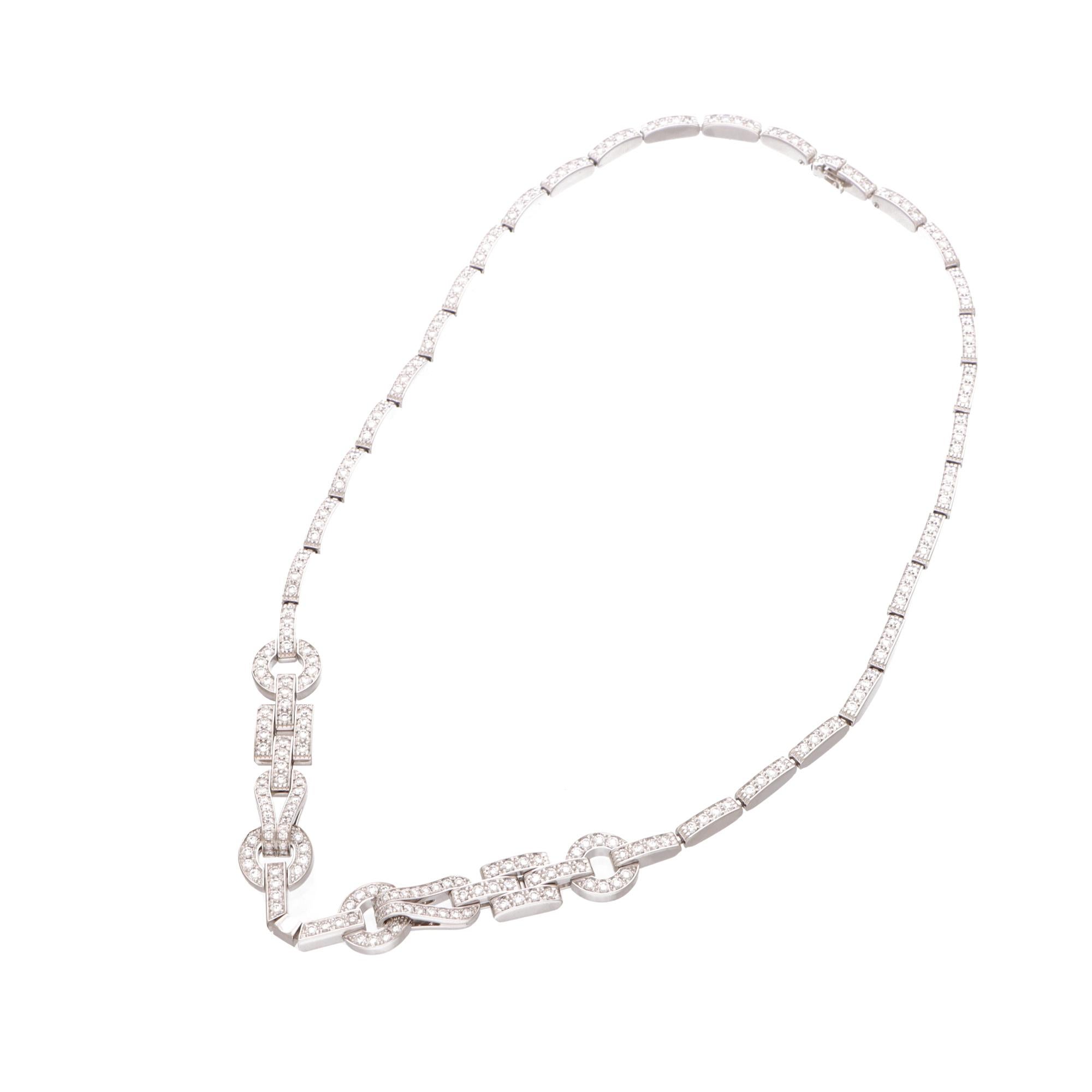 Vintage Cartier Diamond Agrafe Necklace in White Gold For Sale 1