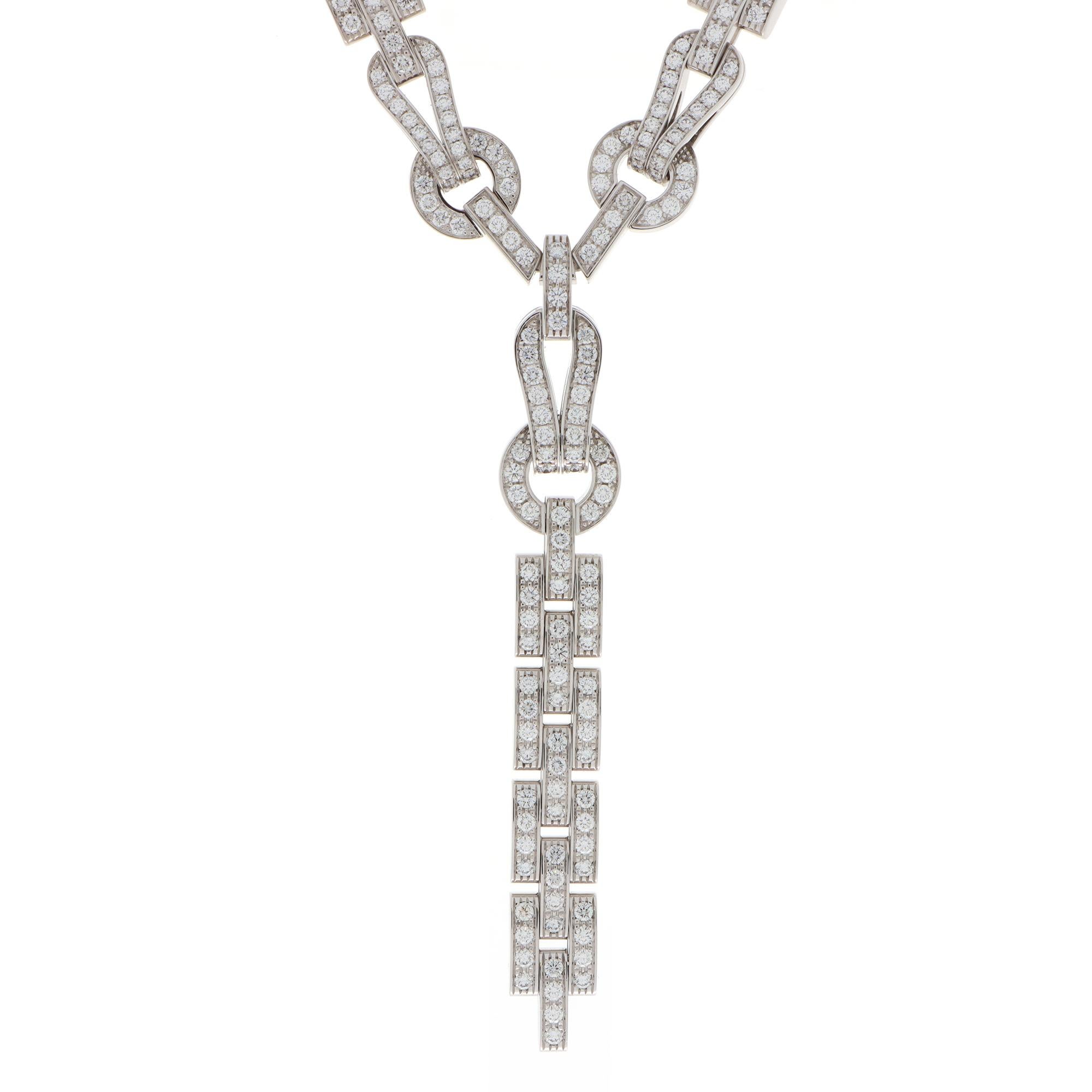 Brilliant Cut Vintage Cartier Diamond Agrafe Necklace in White Gold For Sale