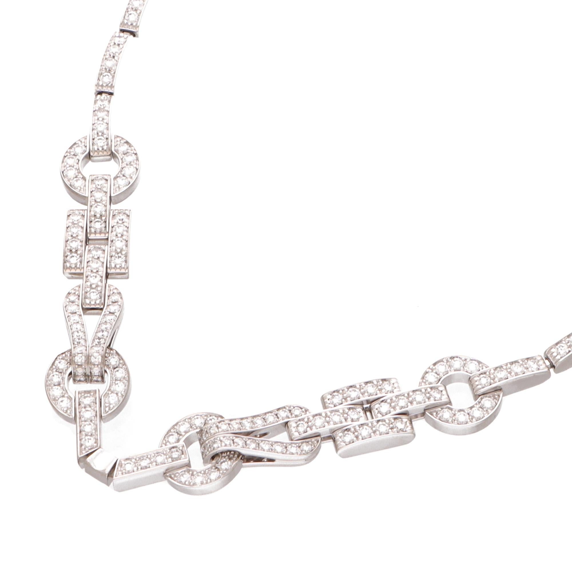 Vintage Cartier Diamond Agrafe Necklace in White Gold For Sale 2