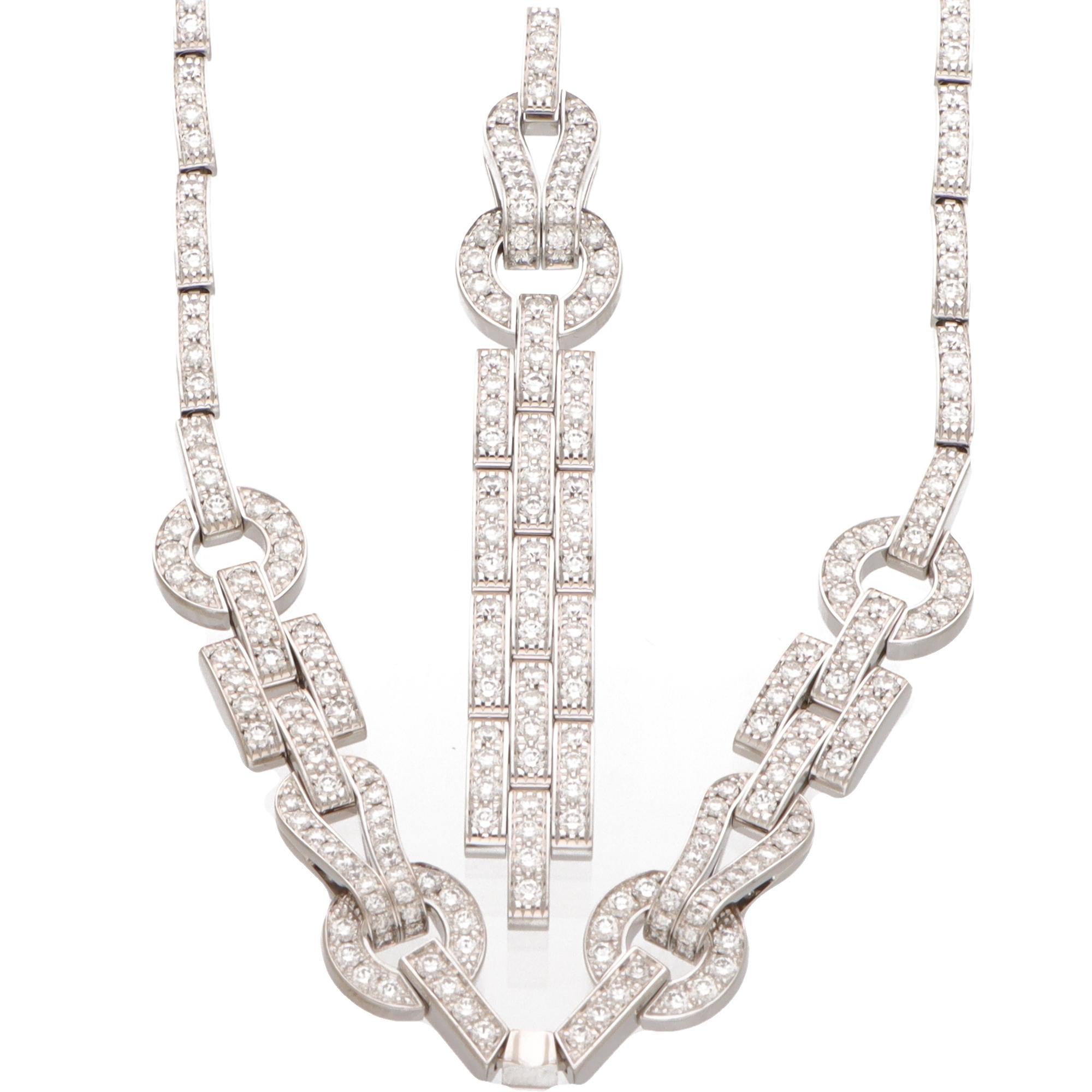 Women's or Men's Vintage Cartier Diamond Agrafe Necklace in White Gold For Sale
