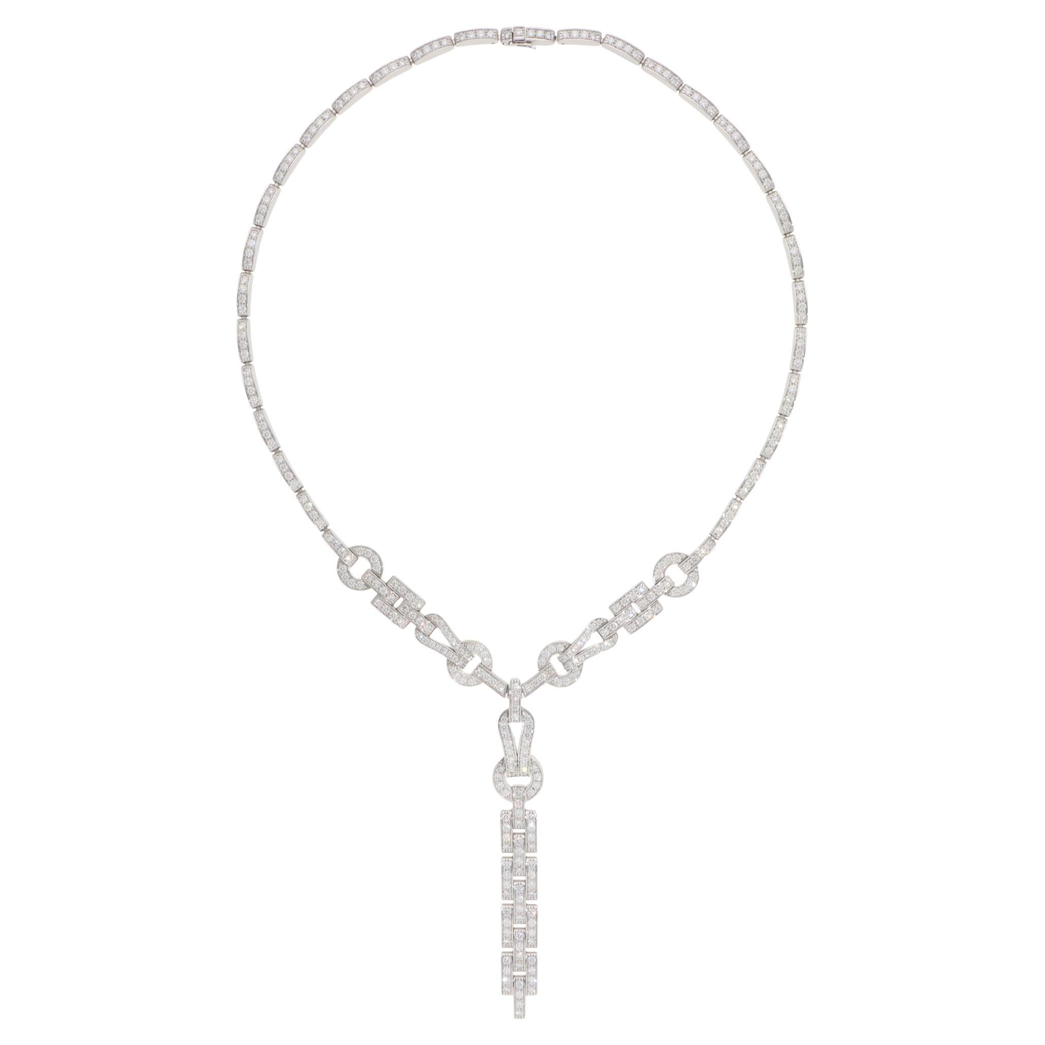 Vintage Cartier Diamond Agrafe Necklace in White Gold