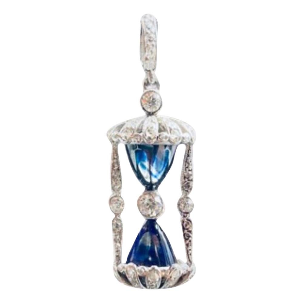 Vintage Cartier Diamond and Blue Sapphire Iconic Hour Glass Pendant