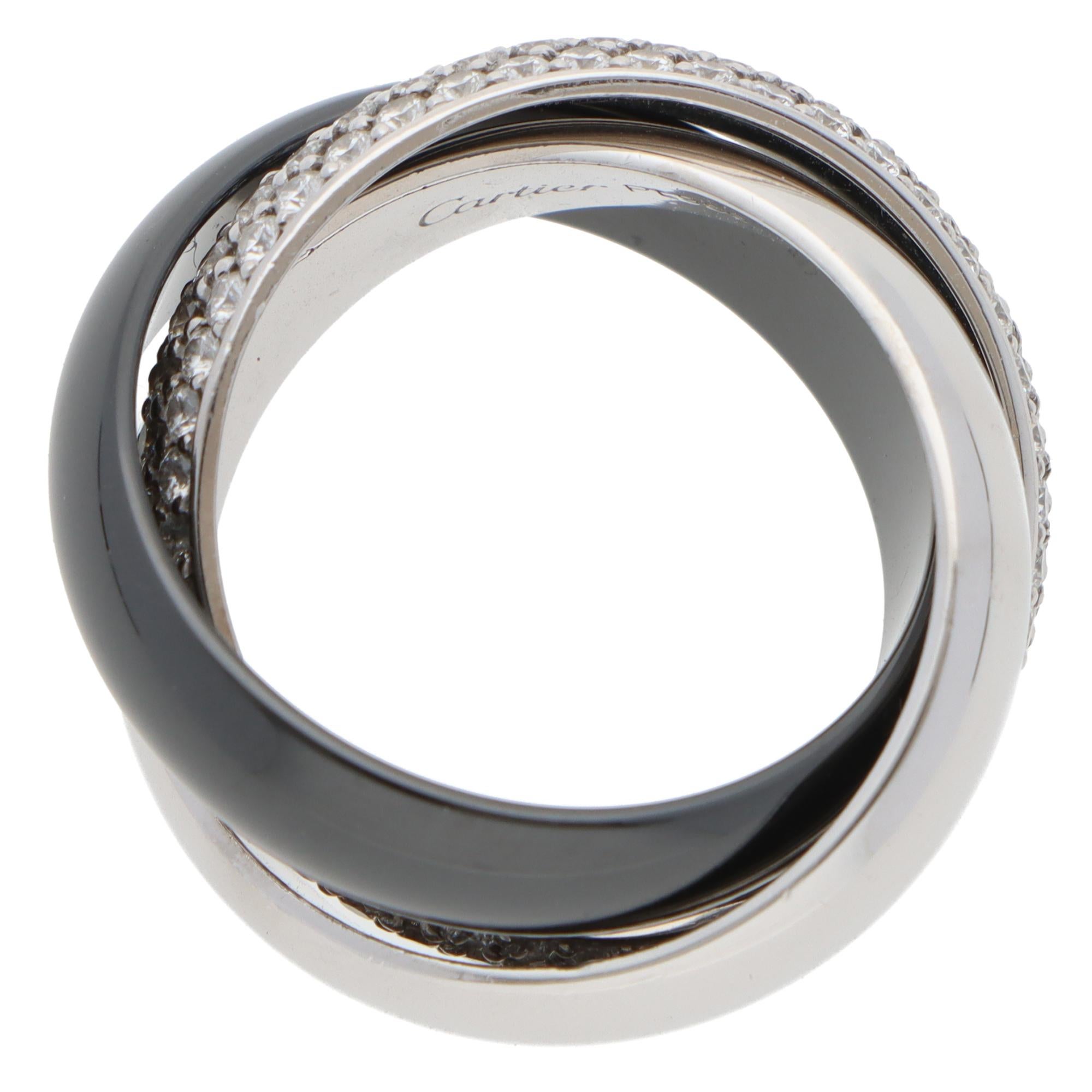 Modern Vintage Cartier Diamond and Ceramic Trinity Ring LM, Size 52