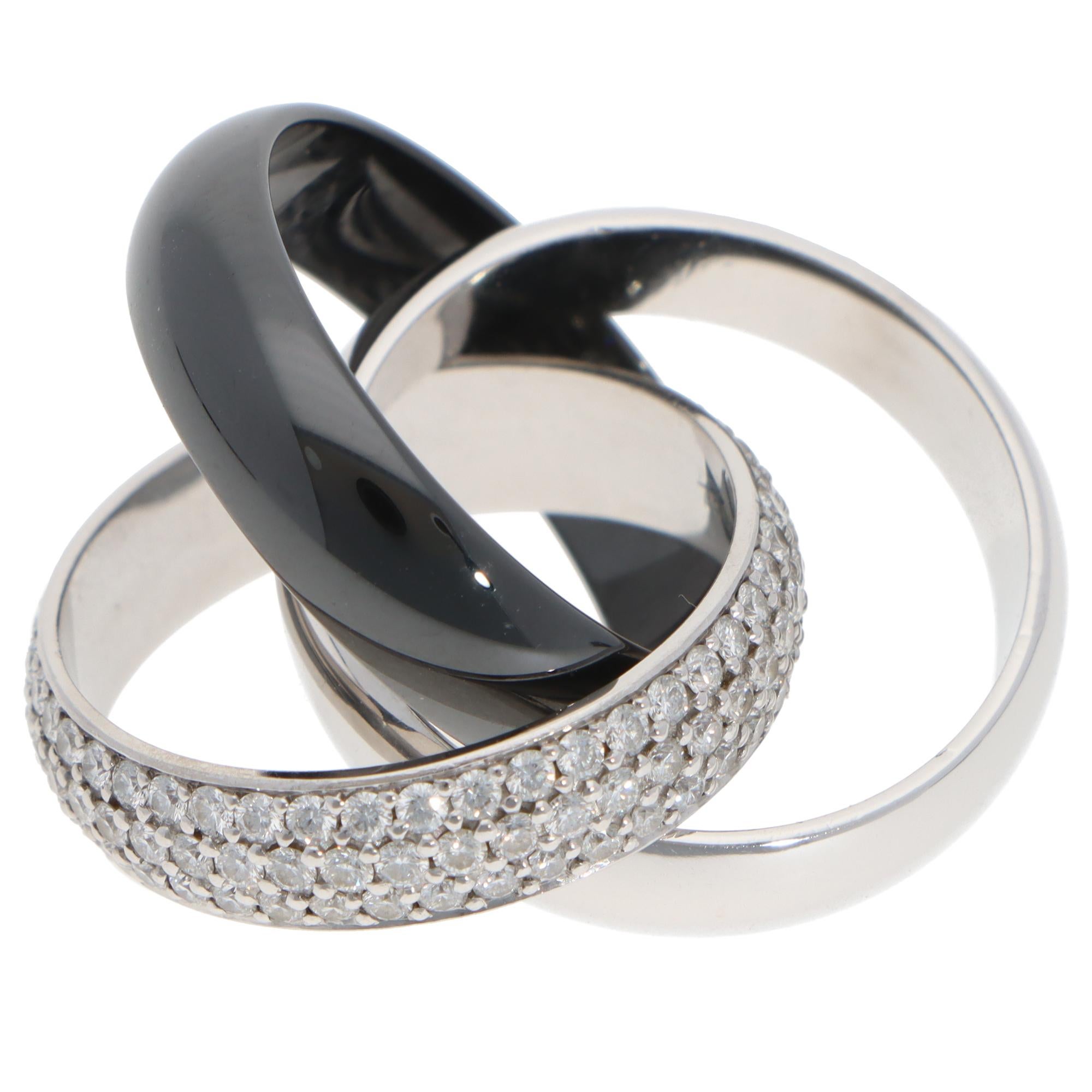 Brilliant Cut Vintage Cartier Diamond and Ceramic Trinity Ring LM, Size 52