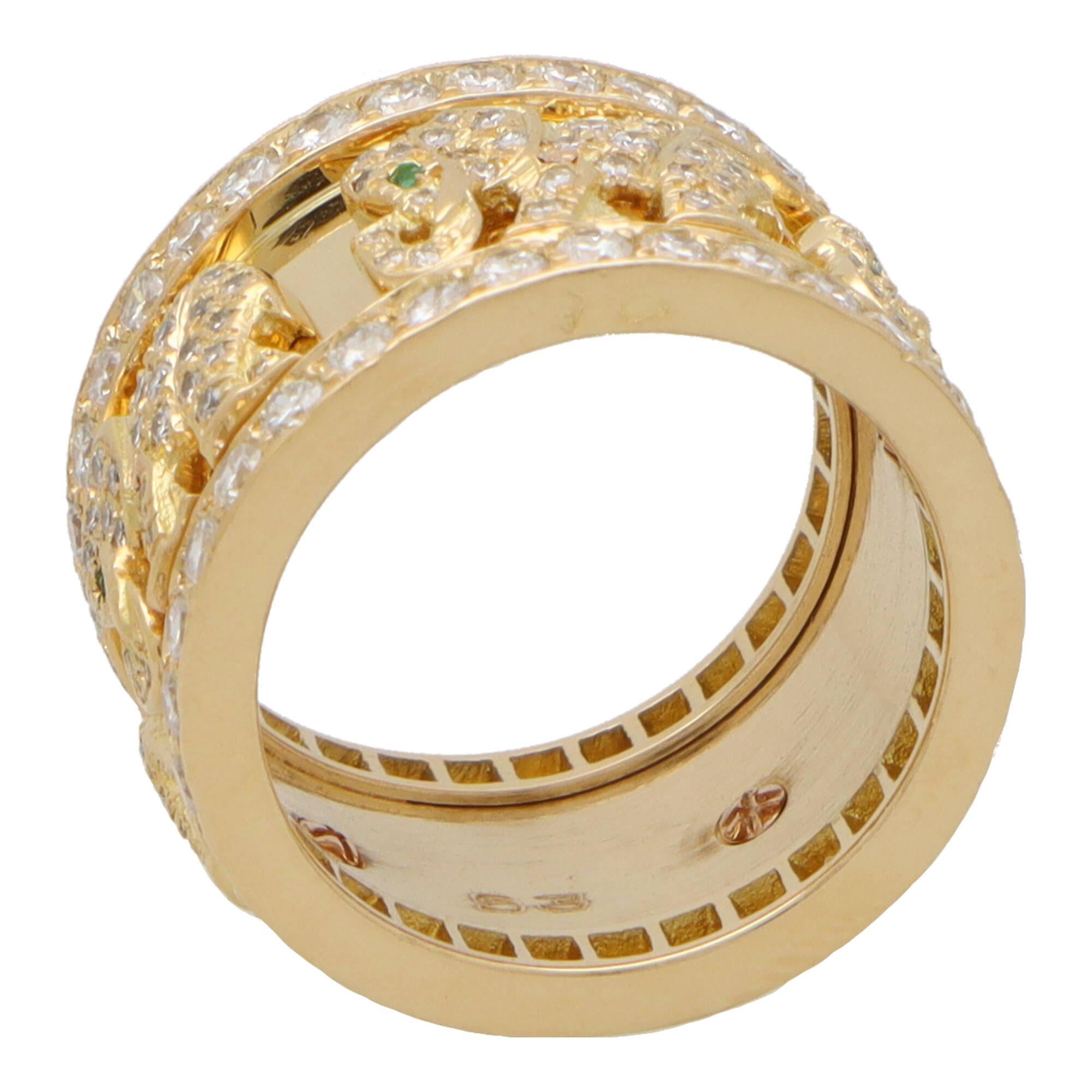 Modern Vintage Cartier Diamond and Emerald Walking Elephant Ring in 18k Yellow Gold