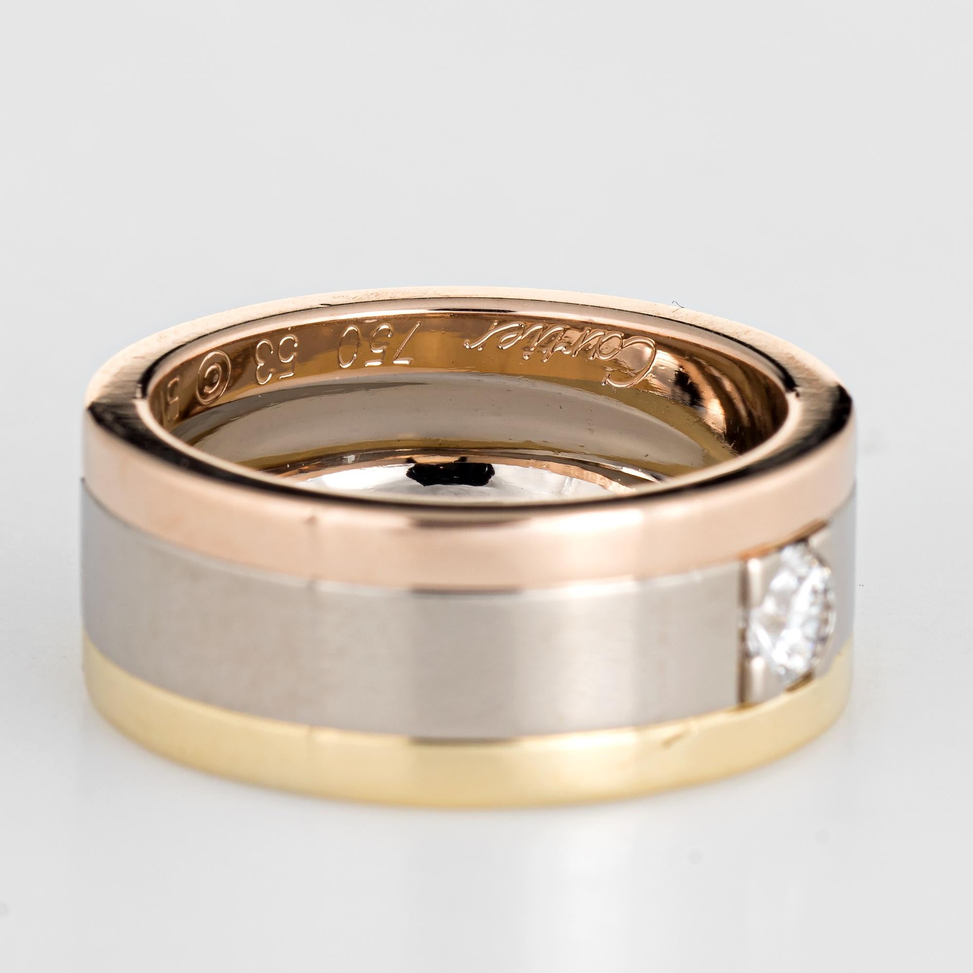 Modern Vintage Cartier Diamond Band 18 Karat Tri Gold Wedding Ring Fine Jewelry
