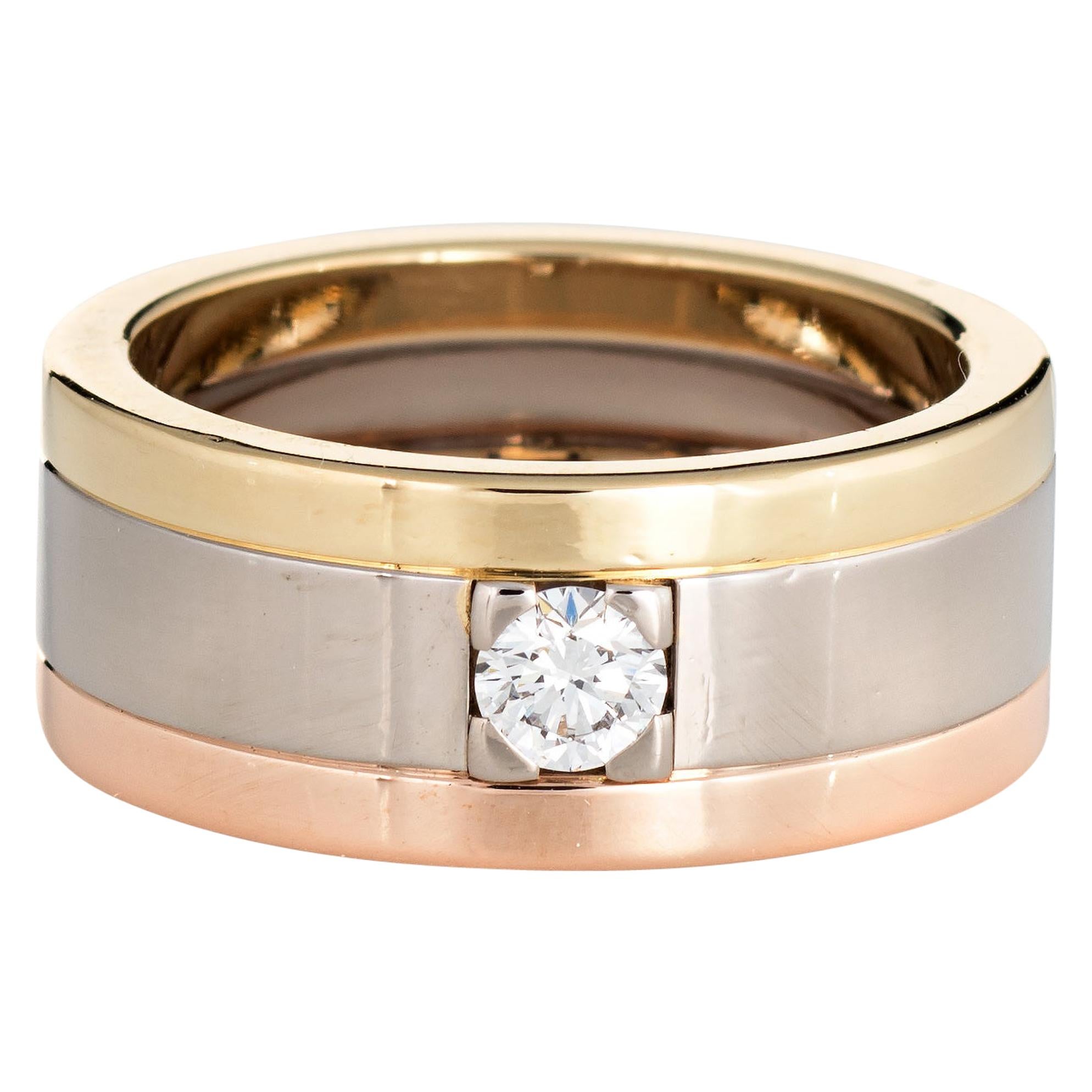 Vintage Cartier Diamond Band 18 Karat Tri Gold Wedding Ring Fine Jewelry