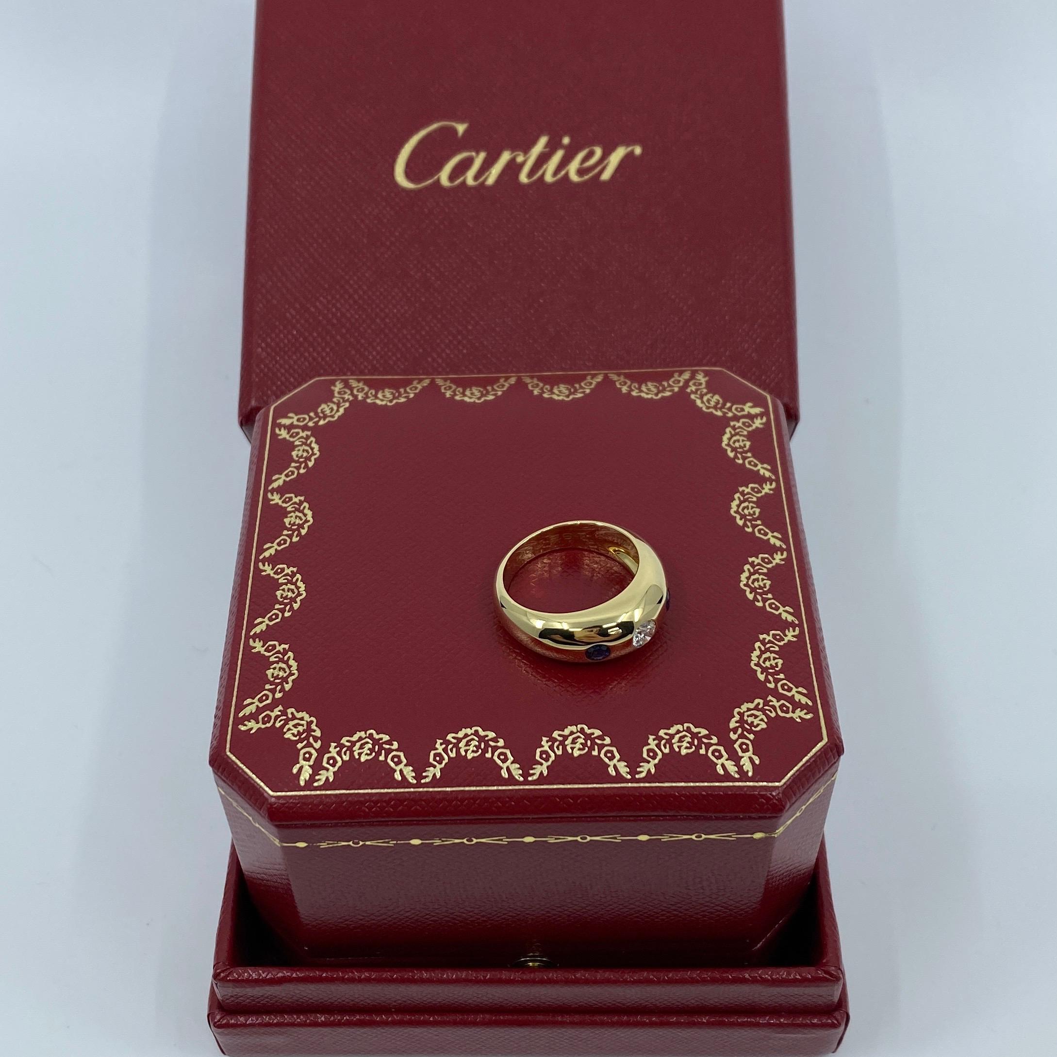 Vintage Cartier Diamond & Blue Sapphire French 18k Gold Three Stone Gypsy Ring 2