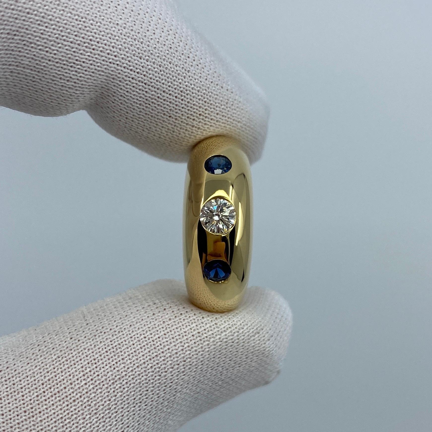 Vintage Cartier Diamond & Blue Sapphire French 18k Gold Three Stone Gypsy Ring 3