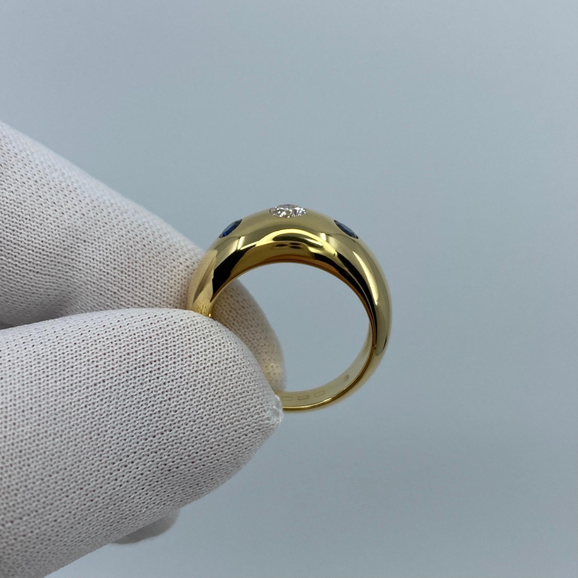 Vintage Cartier Diamond & Blue Sapphire French 18k Gold Three Stone Gypsy Ring 4