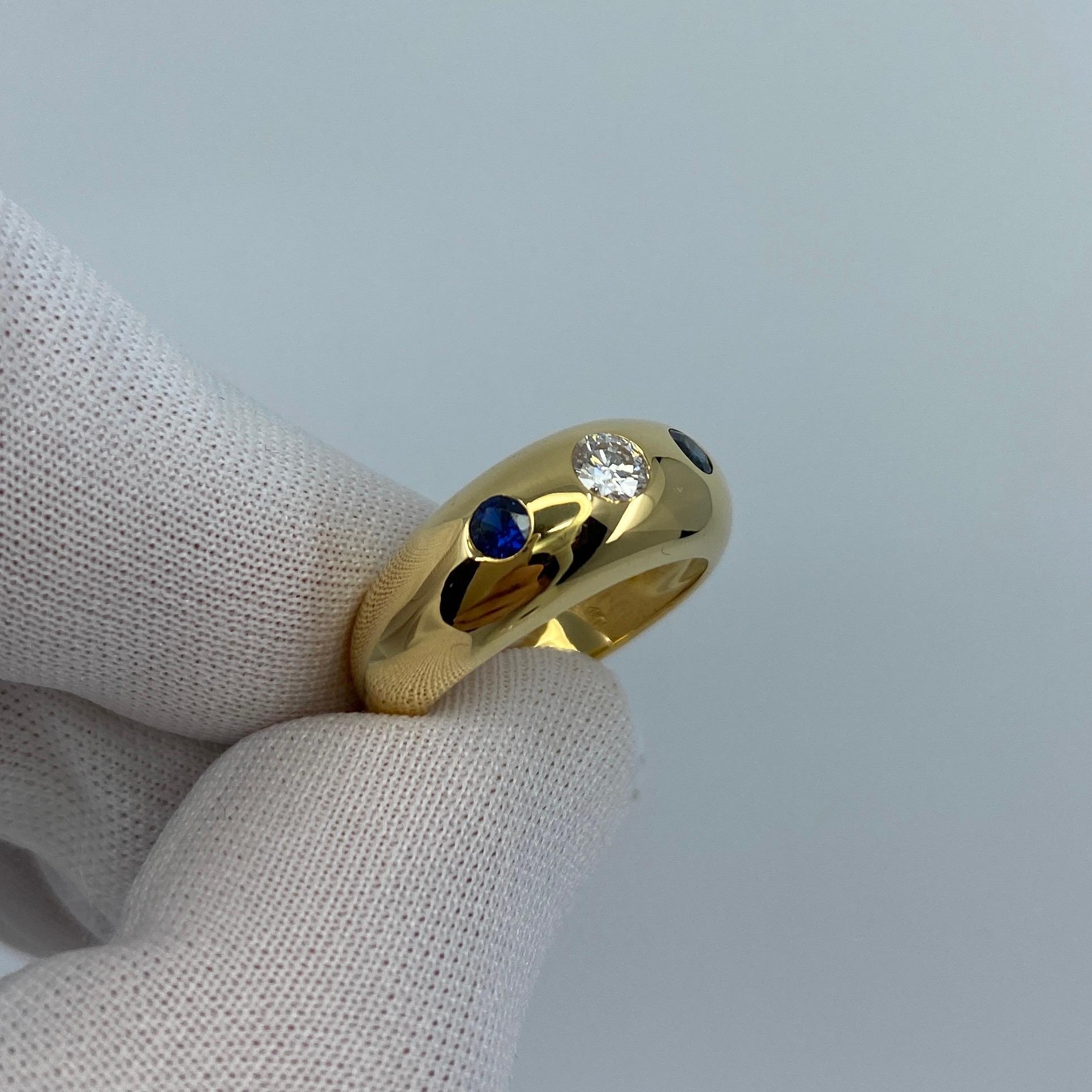 Vintage Cartier Diamond & Blue Sapphire French 18k Gold Three Stone Gypsy Ring 5