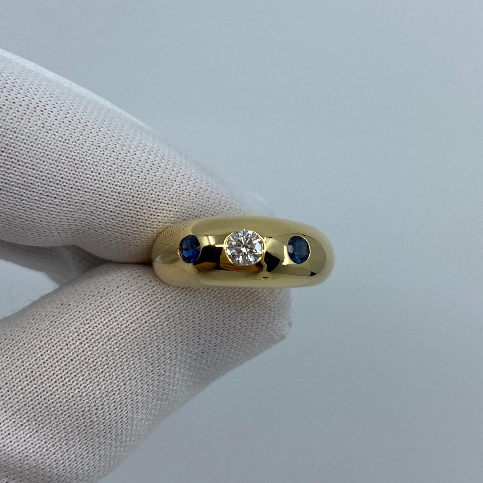 Vintage Cartier Diamond & Blue Sapphire French 18k Gold Three Stone Gypsy Ring 6