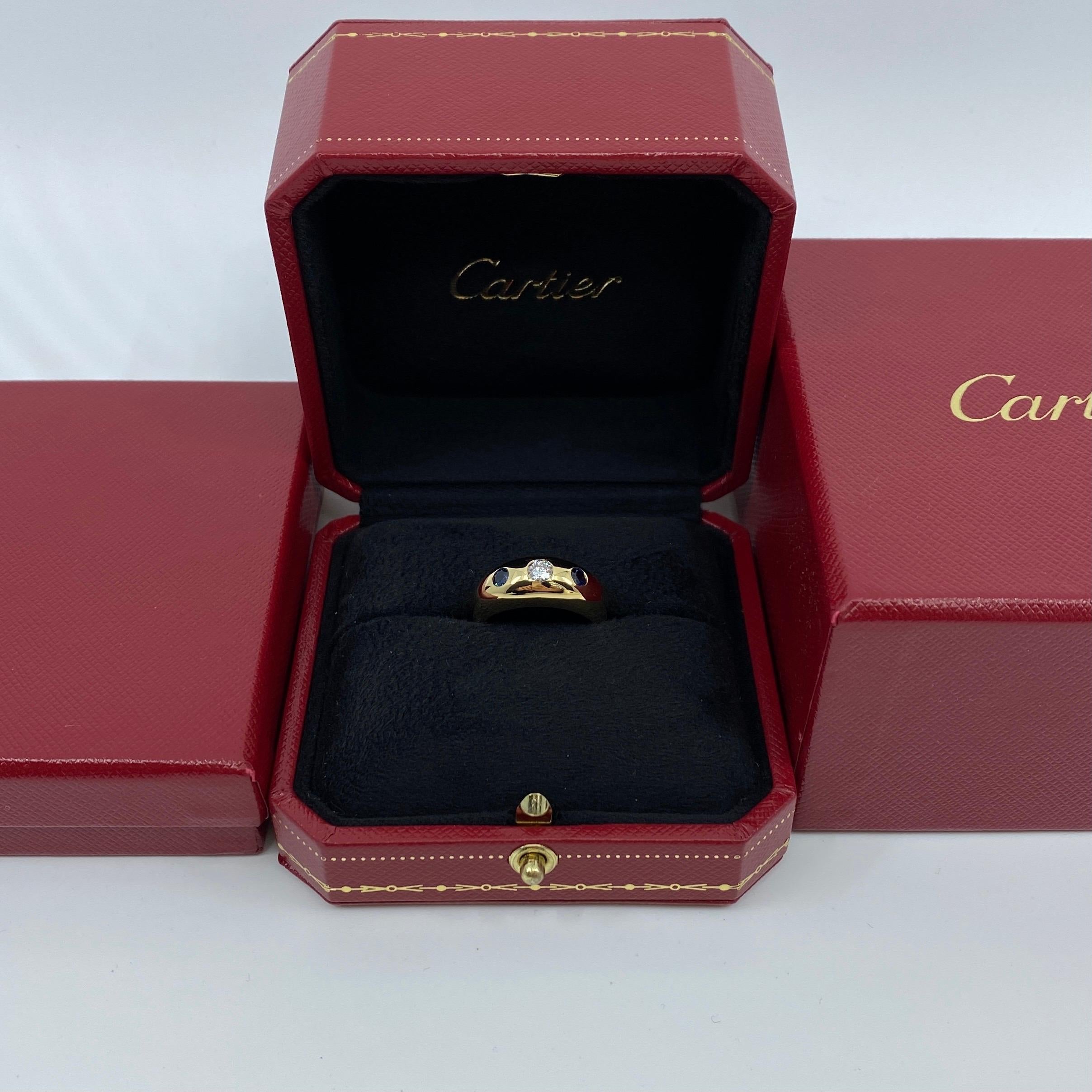Vintage Cartier Diamond & Blue Sapphire French 18k Gold Three Stone Gypsy Ring 8