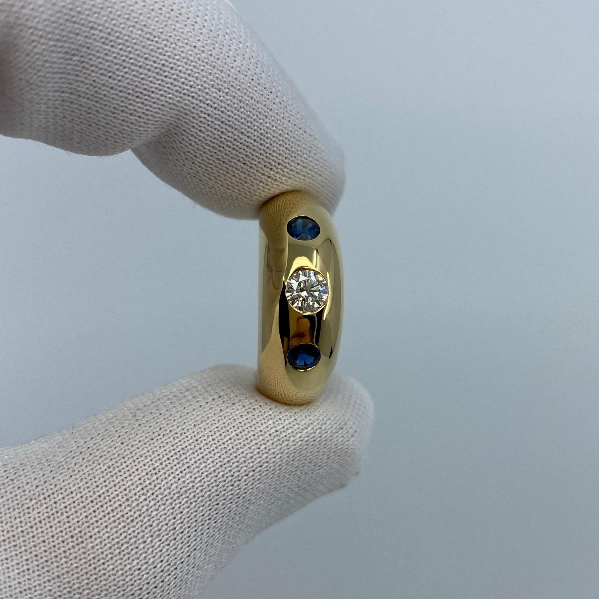 Vintage Cartier Diamond & Blue Sapphire French 18k Gold Three Stone Gypsy Ring 9