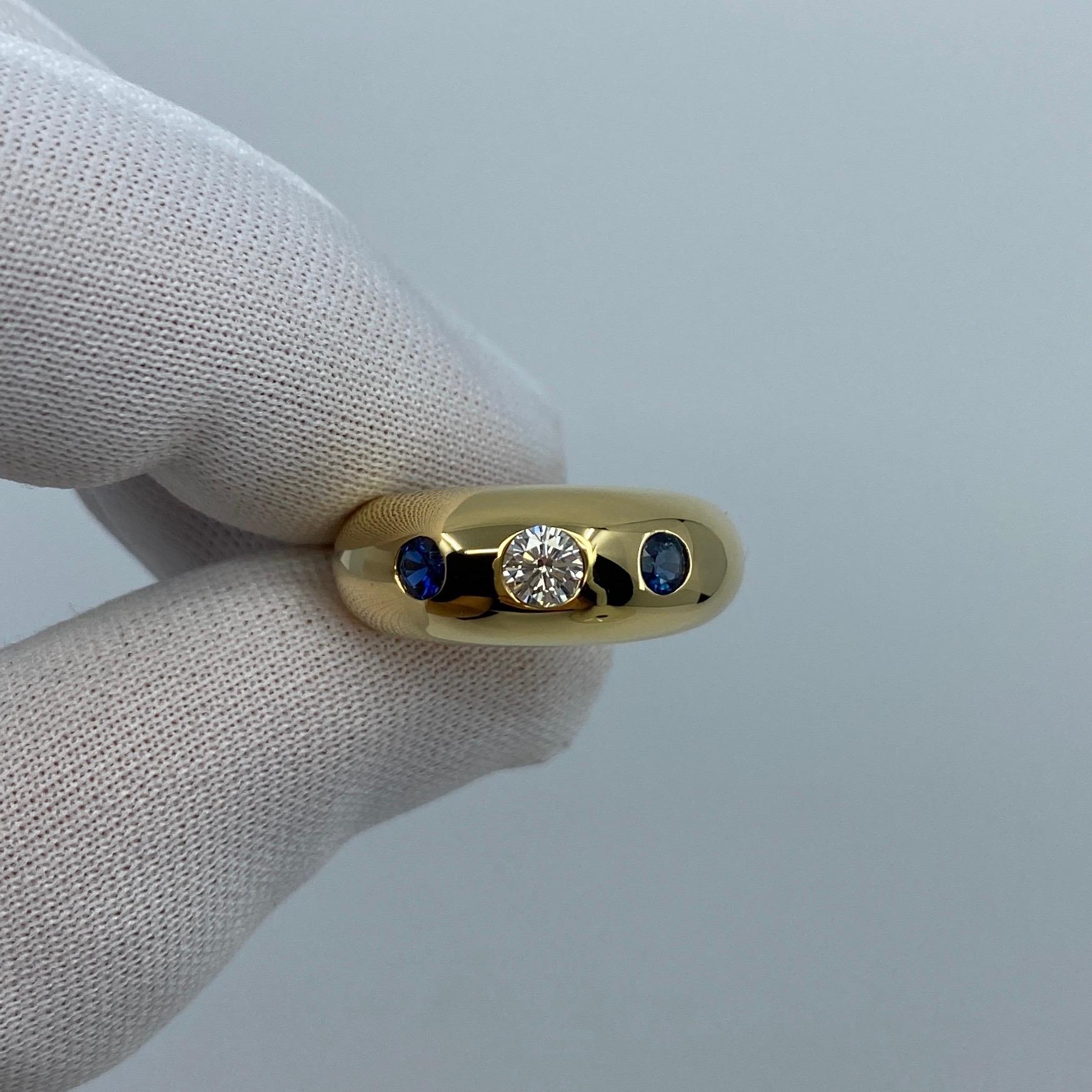Vintage Cartier Diamond & Blue Sapphire French 18k Gold Three Stone Gypsy Ring 10