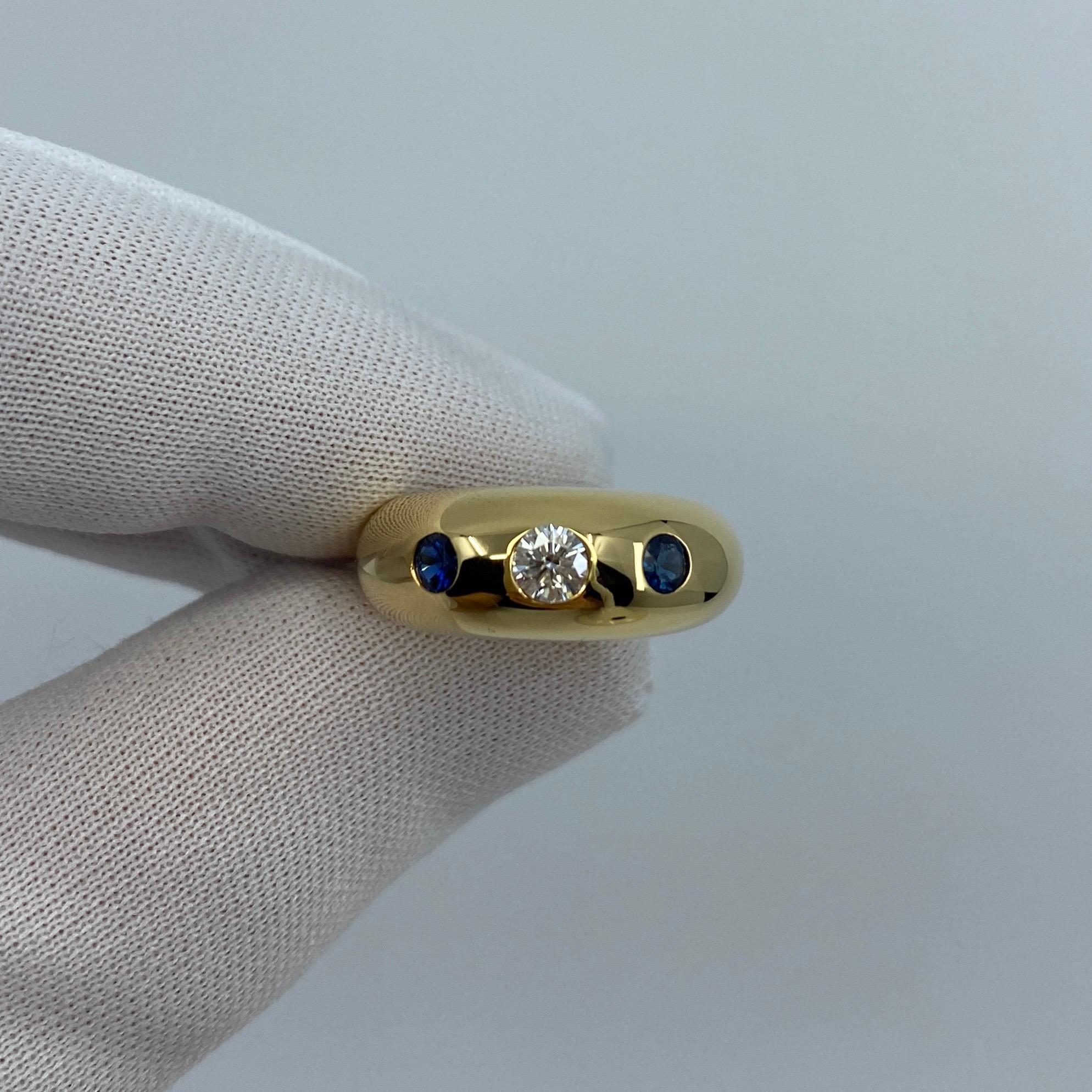 Vintage Cartier Diamond & Blue Sapphire French 18k Gold Three Stone Gypsy Ring 11