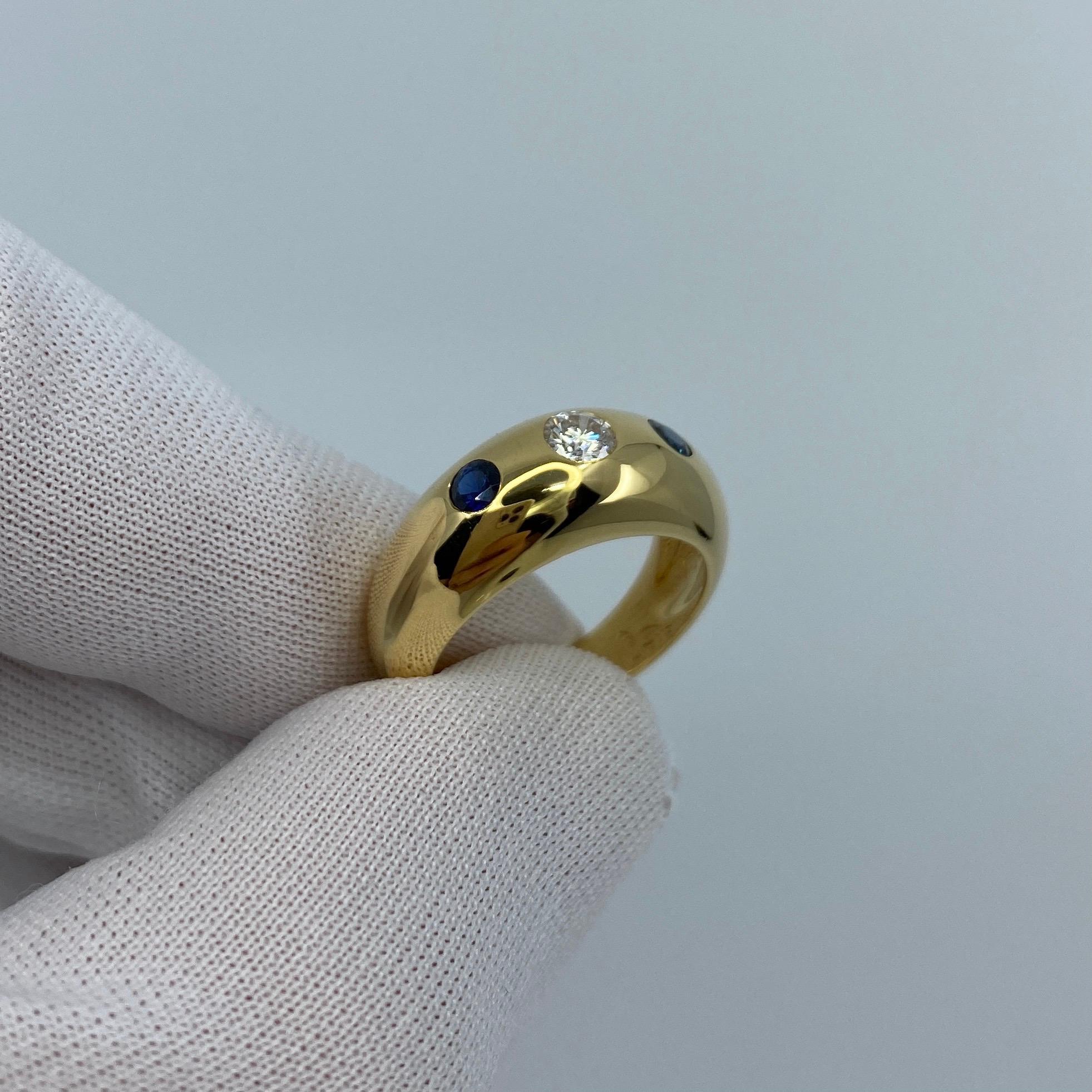 Vintage Cartier Diamond & Blue Sapphire French 18k Gold Three Stone Gypsy Ring 12
