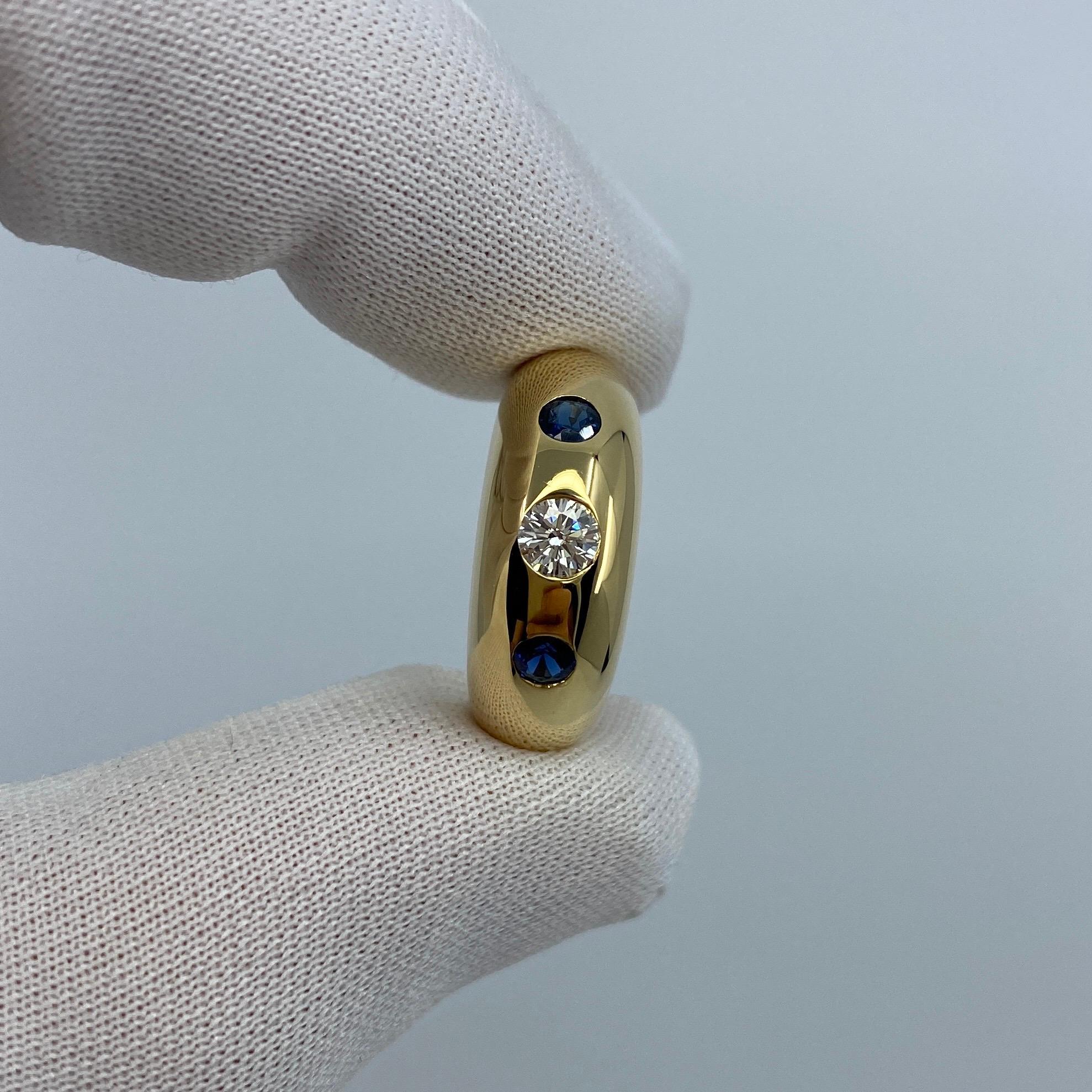 Women's or Men's Vintage Cartier Diamond & Blue Sapphire French 18k Gold Three Stone Gypsy Ring