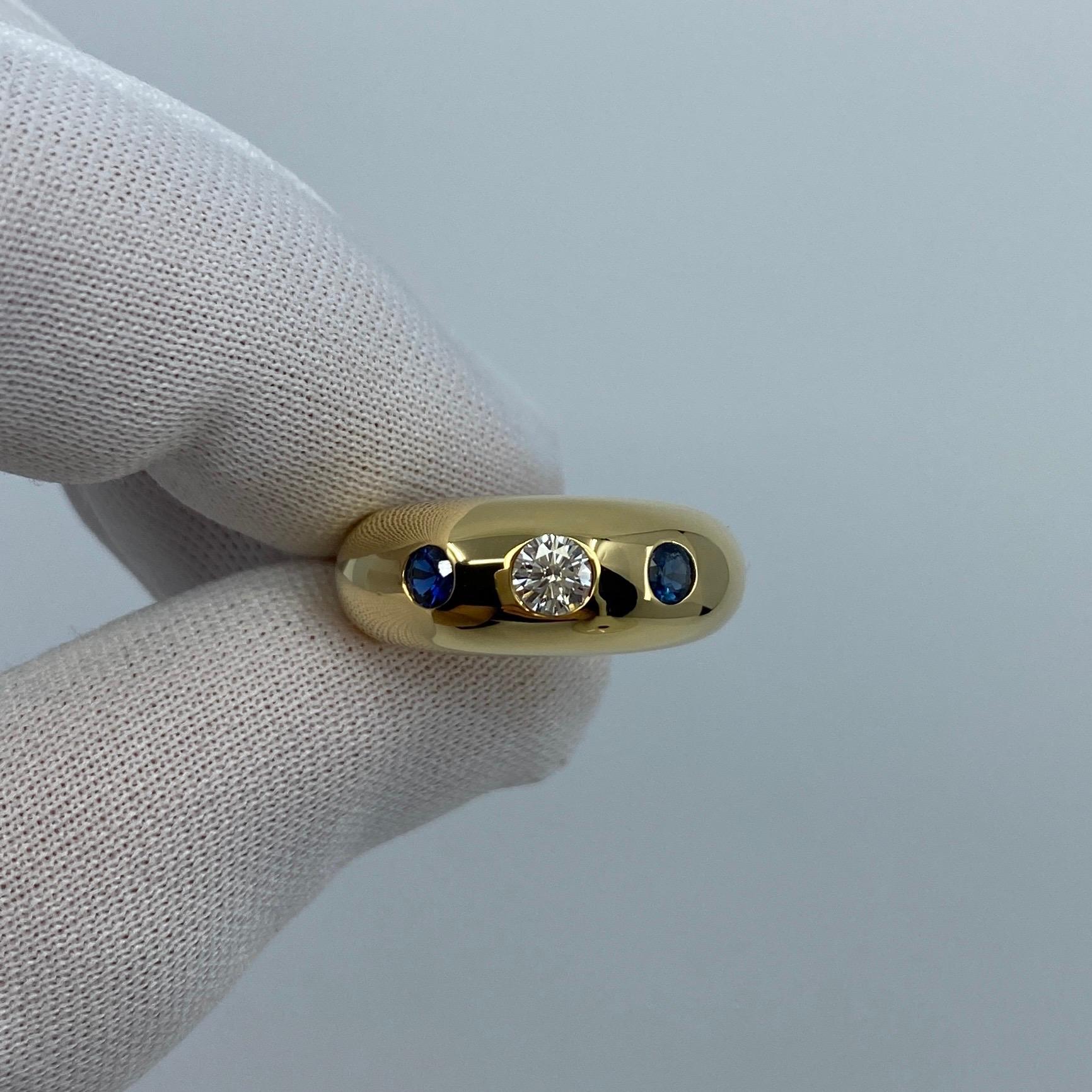 Vintage Cartier Diamond & Blue Sapphire French 18k Gold Three Stone Gypsy Ring 1
