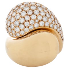 Vintage Cartier Diamond Bypass Dome Ring in 18k Yellow Gold