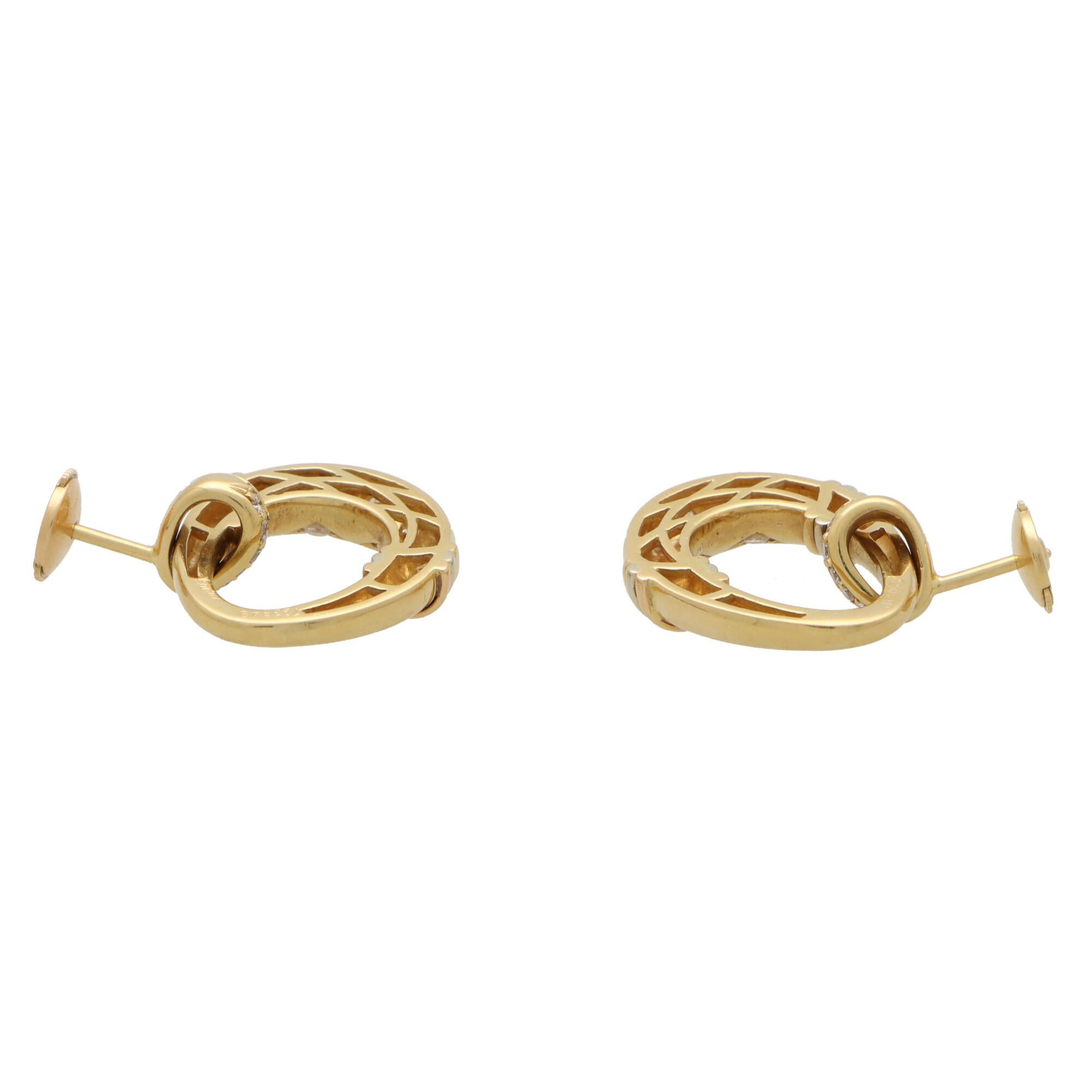 Cartier: 18 Karat Gold Ohrringe mit Diamant-Türklopfer-Ohrhänger (Rundschliff)