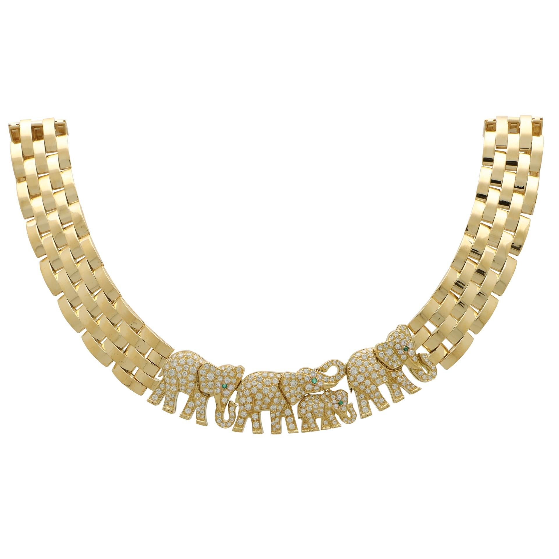 Cartier, collier maillon éléphant vintage en or jaune avec diamants en vente 1