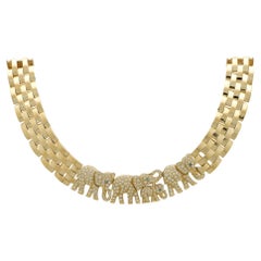 Retro Cartier Diamond Elephant Maillon Necklace in Yellow Gold