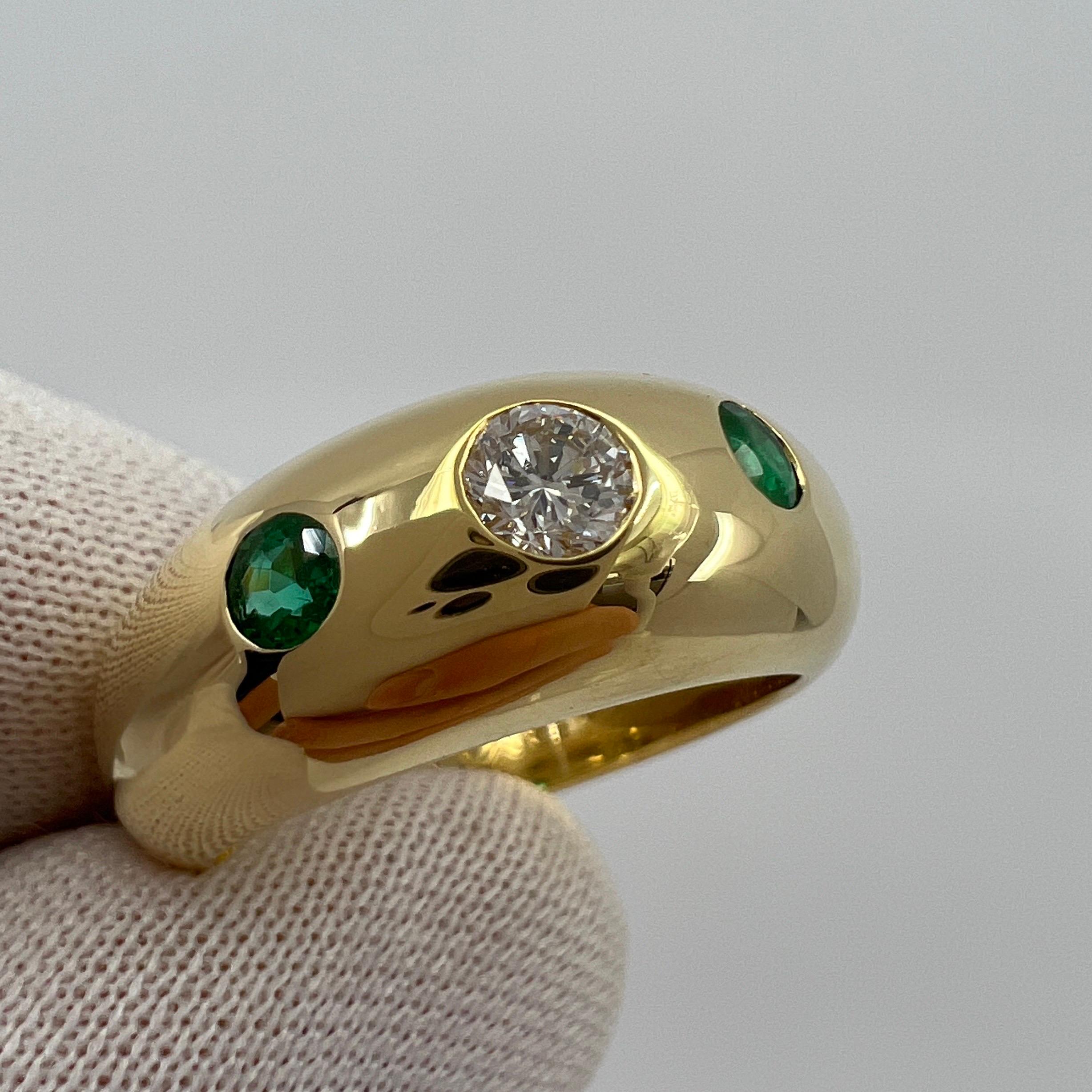 Vintage Cartier Diamond & Emerald 18k Yellow Gold Three Stone Dome Daphne Ring 6 For Sale 4
