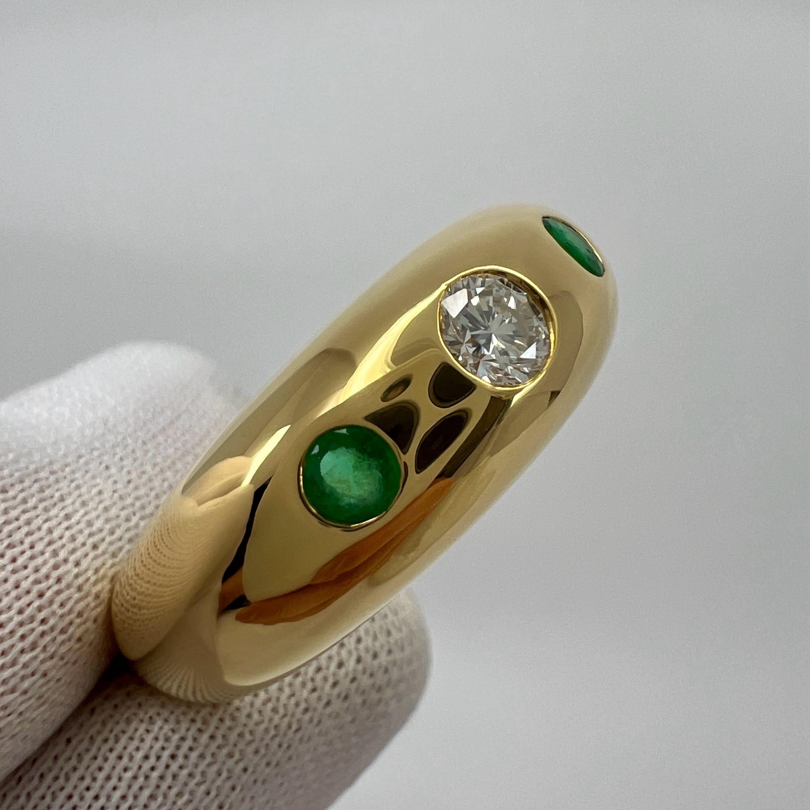 Vintage Cartier Diamond Emerald 18k Yellow Gold Three Stone Dome Daphne Ring 62 For Sale 5