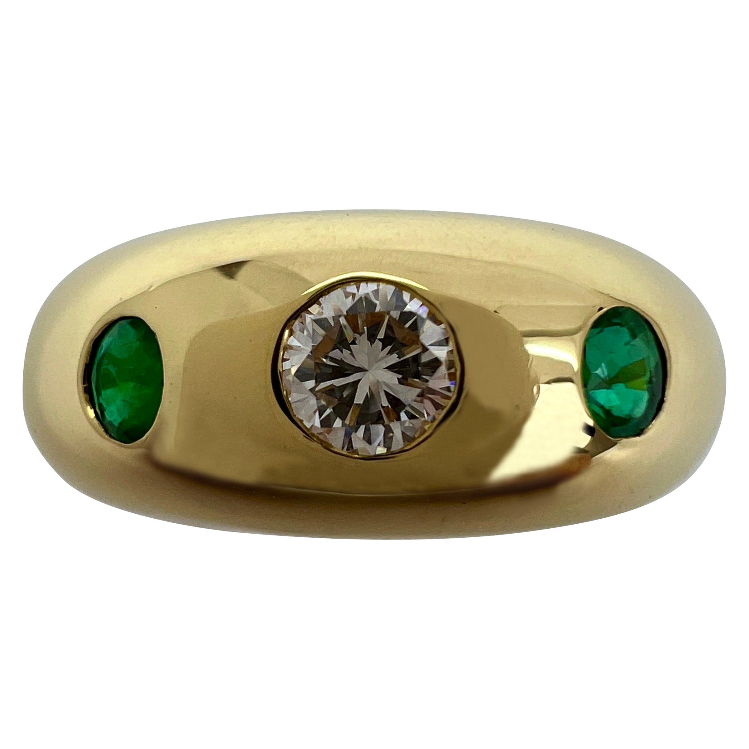 Vintage Cartier Diamond
Emerald 18k Yellow Gold Three Stone Dome Daphne Ring