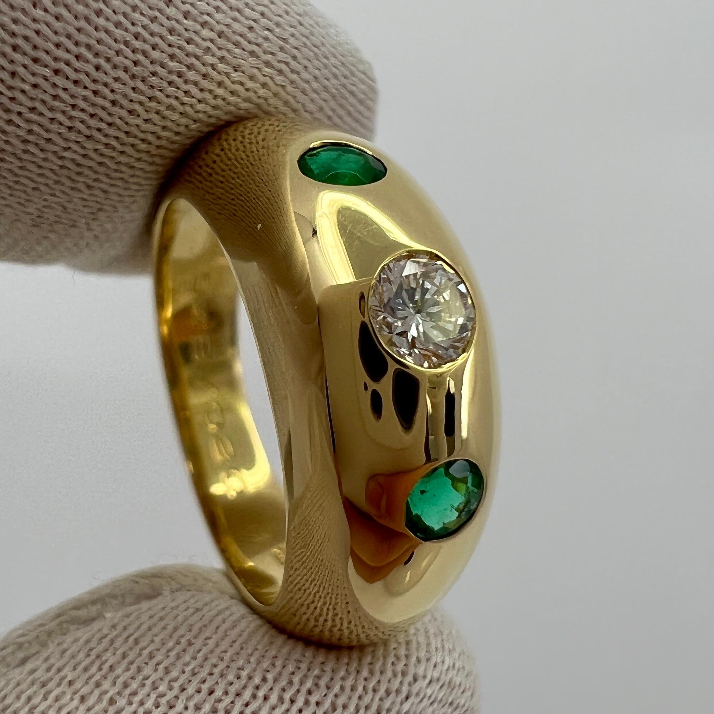 Vintage Cartier Diamond & Emerald French 18k Yellow Gold Three Stone Gypsy Ring 7