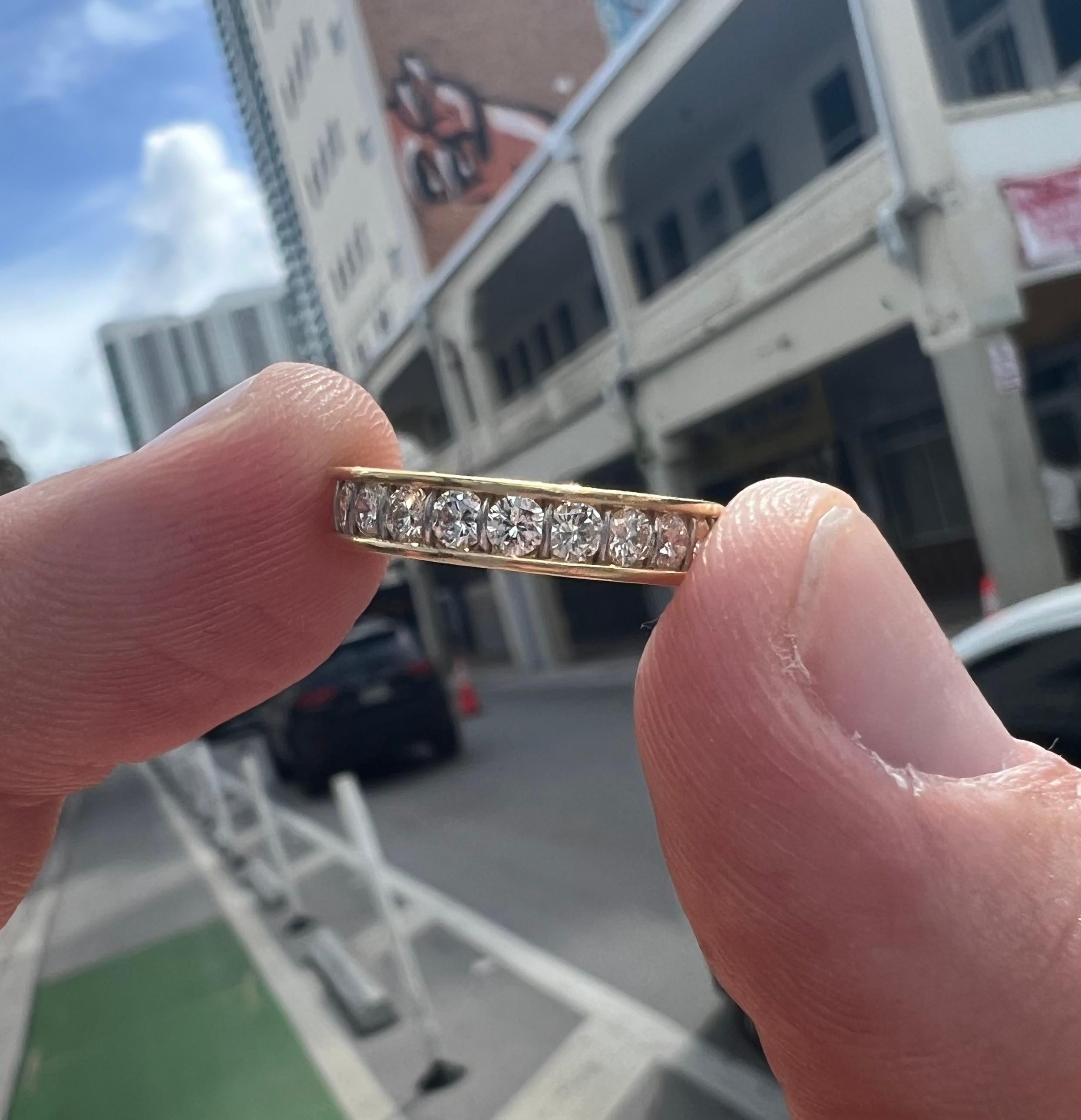 Women's or Men's Vintage Cartier Diamond Eternity Ring 18k Yellow Gold Stackable Size 48 For Sale
