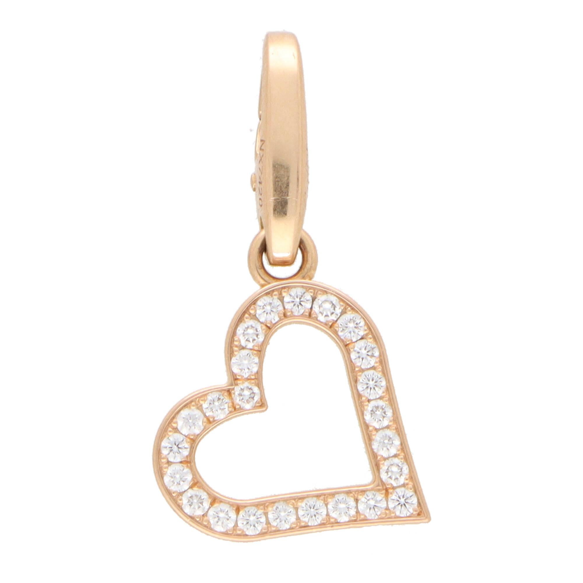 Round Cut Vintage Cartier Diamond Heart Charm in 18k Rose Gold