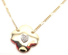 Vintage Cartier Diamond Heart Clover Yellow Gold Pendant Necklace