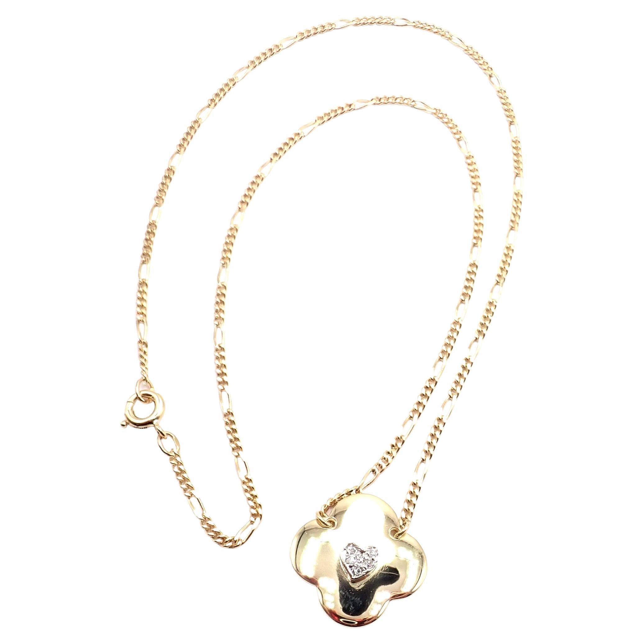 Vintage Cartier Diamond Heart Clover Yellow Gold Pendant Necklace For Sale