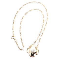 Antique Cartier Diamond Heart Clover Yellow Gold Pendant Necklace