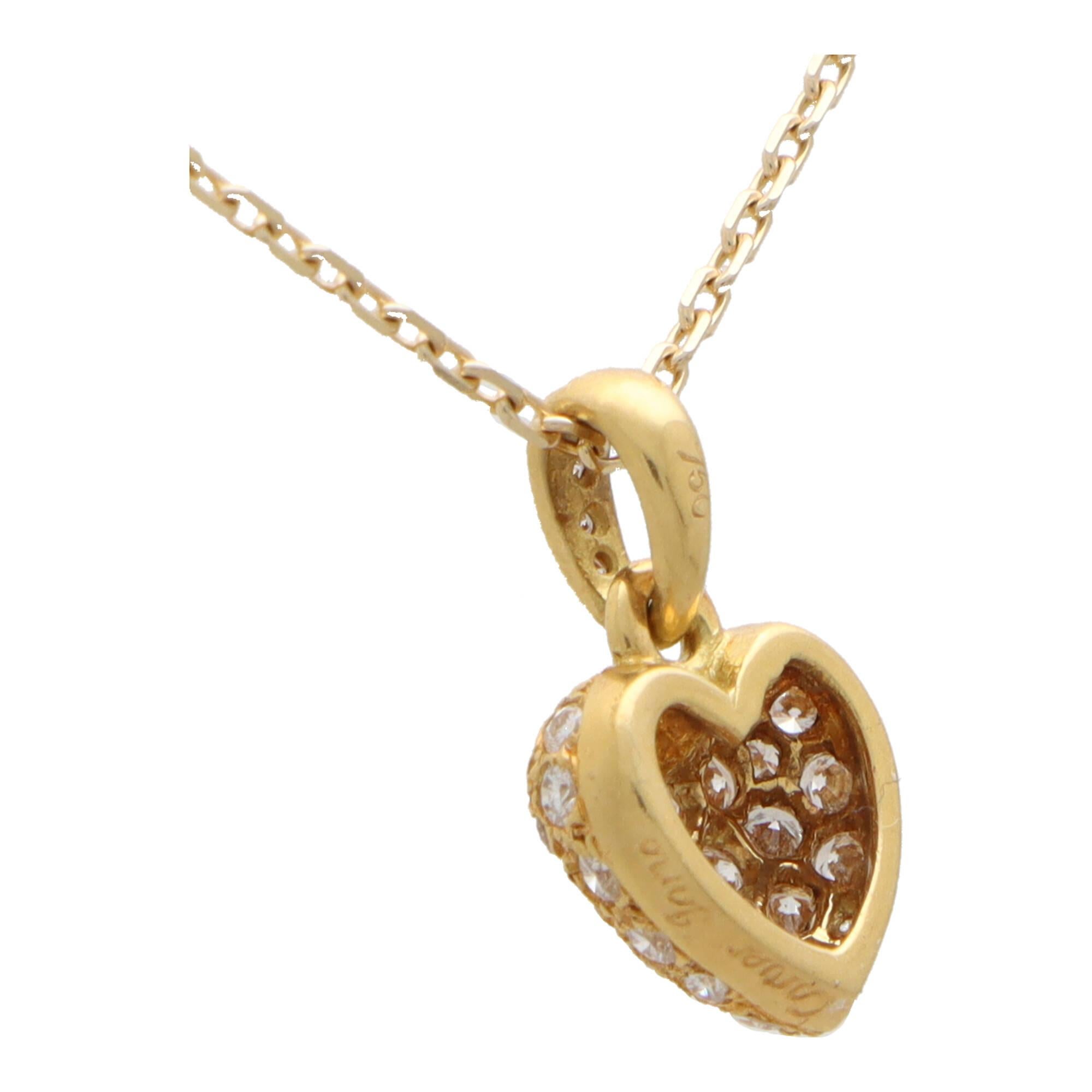 Women's or Men's Vintage Cartier Diamond Heart Pendant Necklace in 18k Yellow Gold For Sale