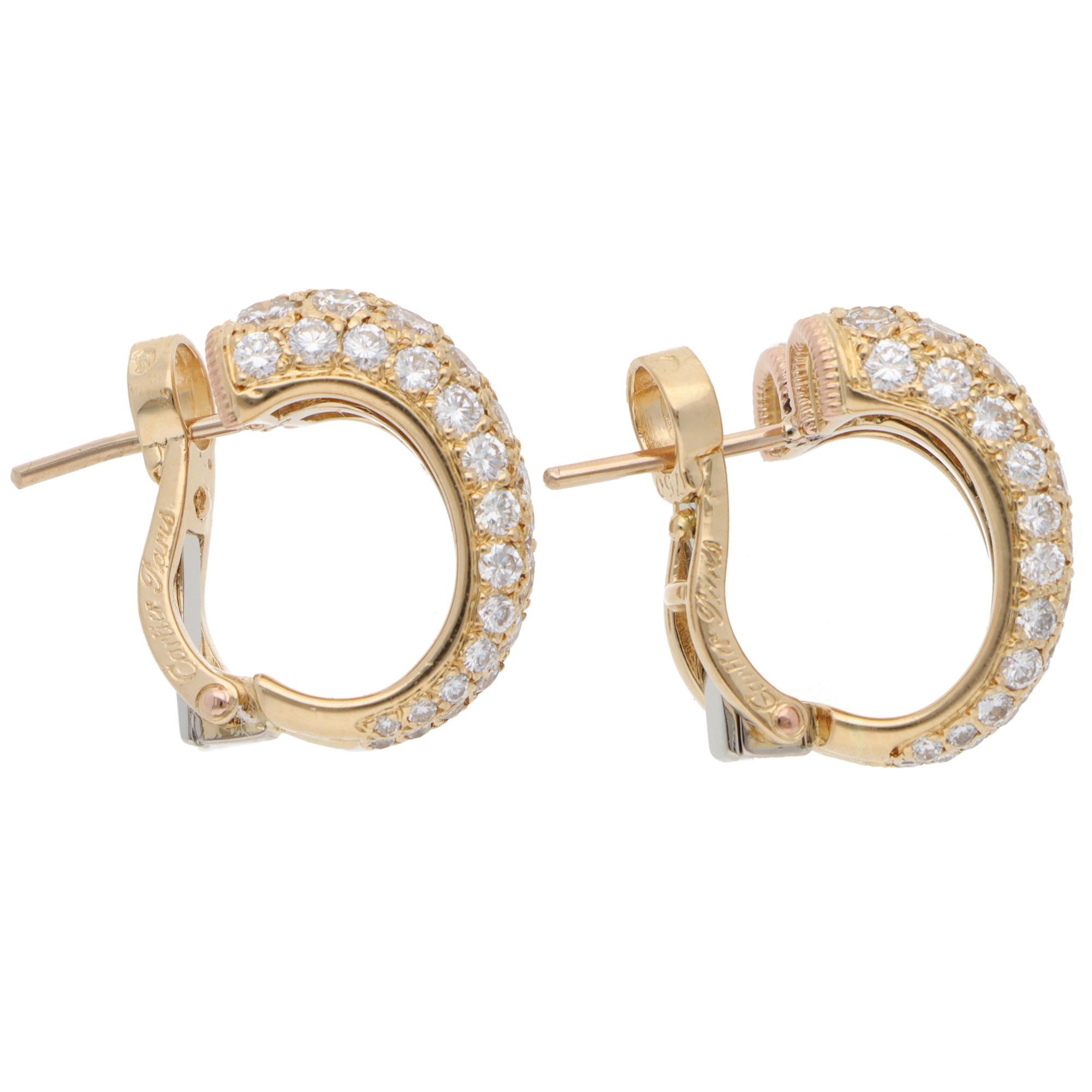 Taglio brillante Orecchini a cerchio con diamanti Cartier d'epoca in oro giallo in vendita