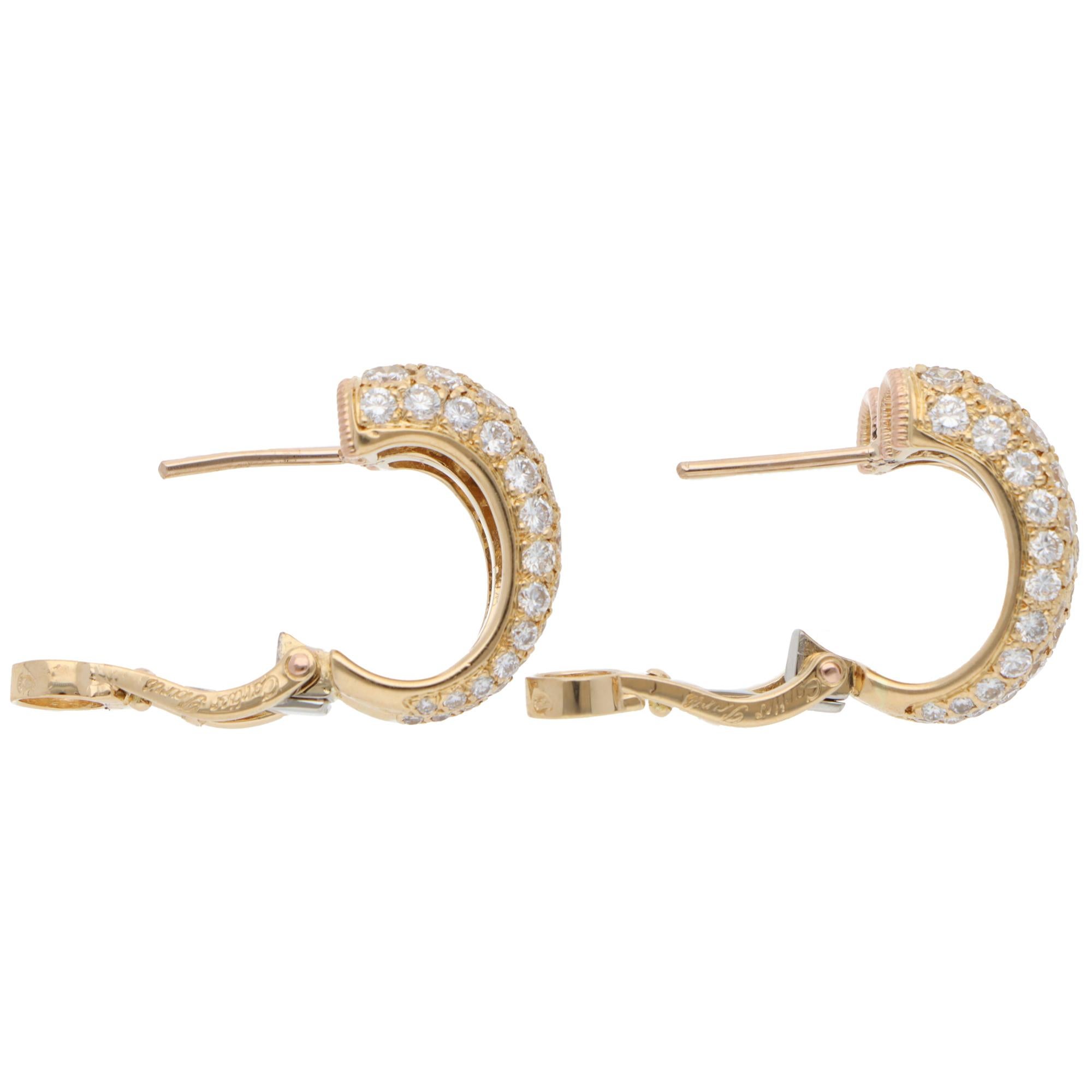 da uomo o donna Orecchini a cerchio con diamanti Cartier d'epoca in oro giallo in vendita