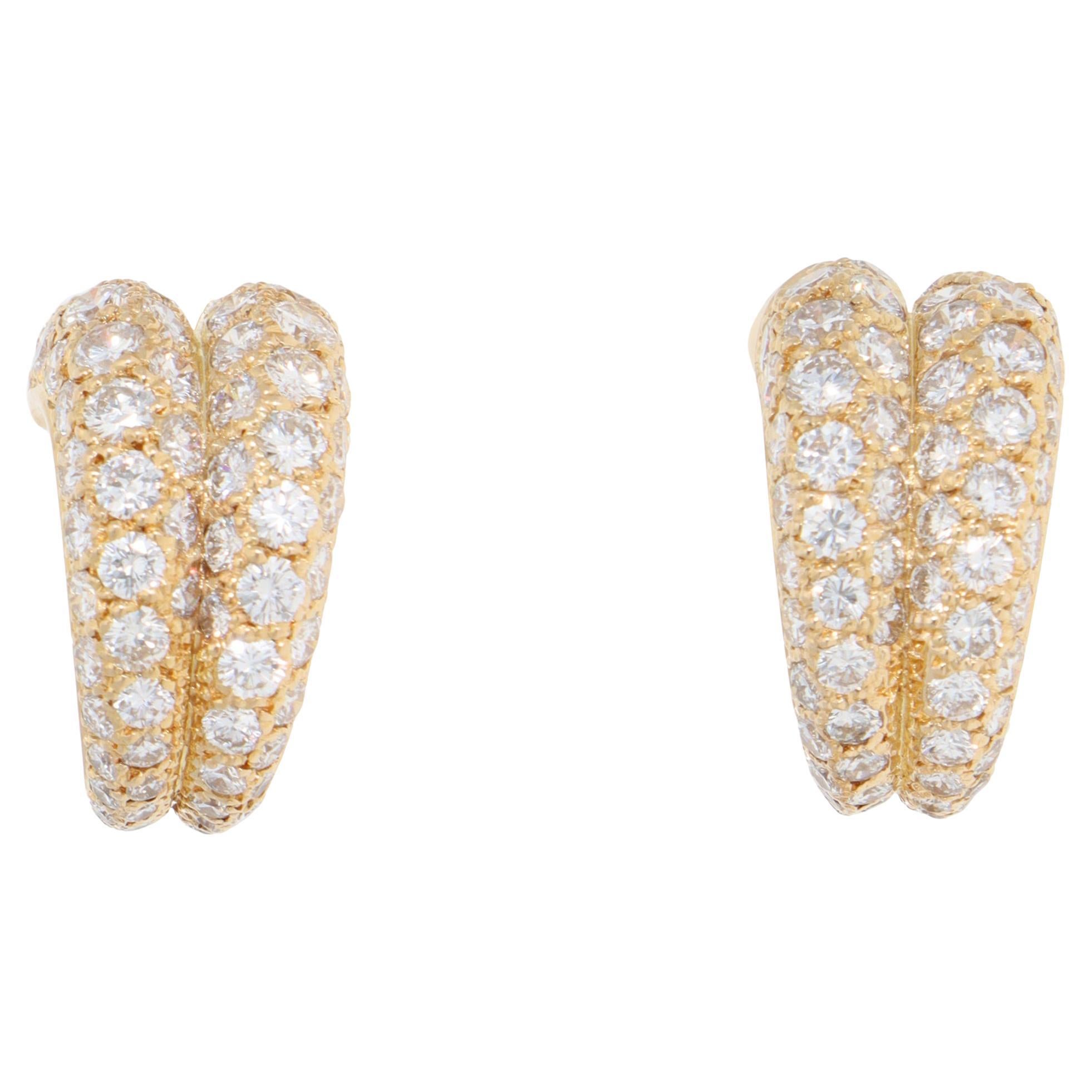 Vintage Cartier Diamond Hoop Earrings in Yellow Gold