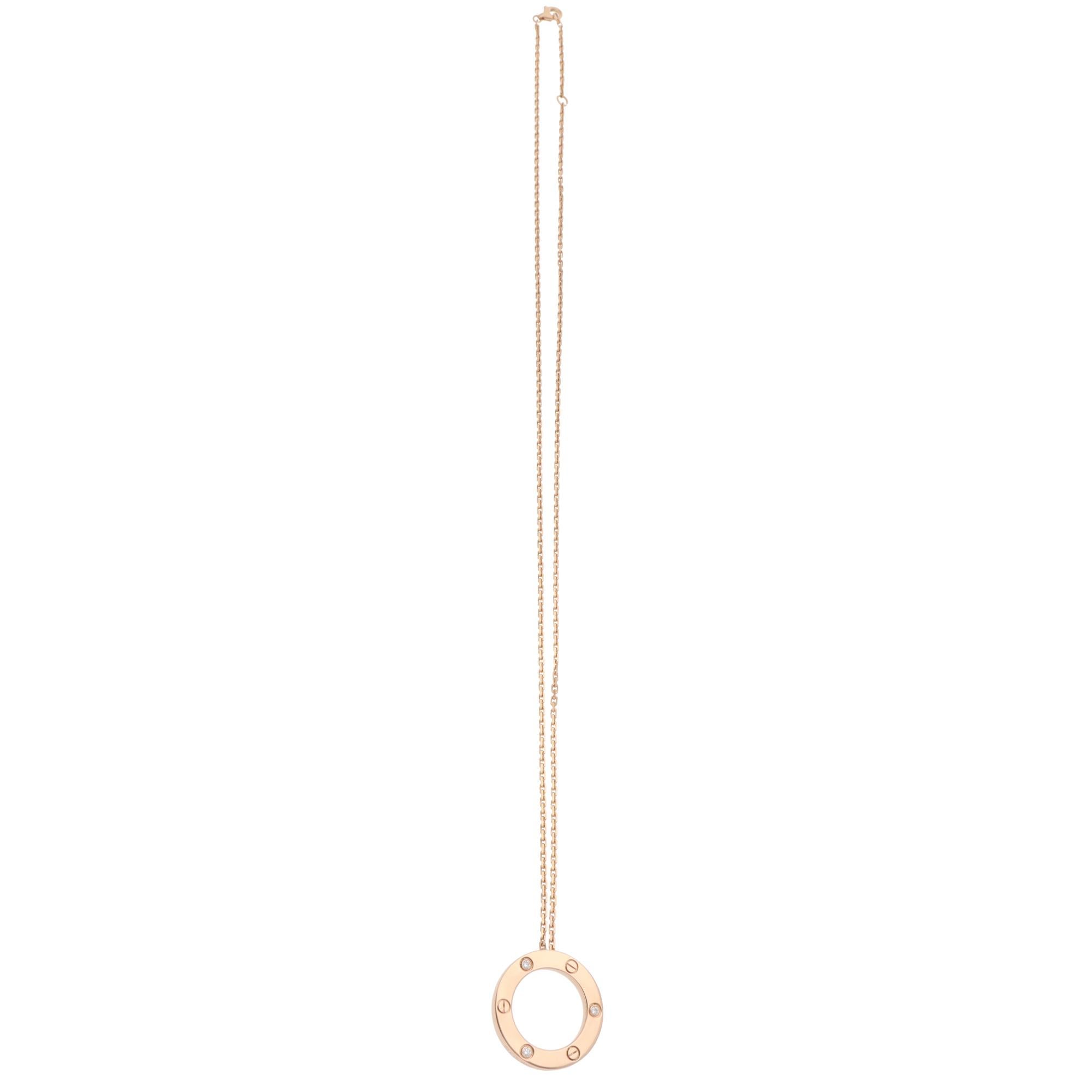 Brilliant Cut Vintage Cartier Diamond LOVE Pendant Necklace in Rose Gold