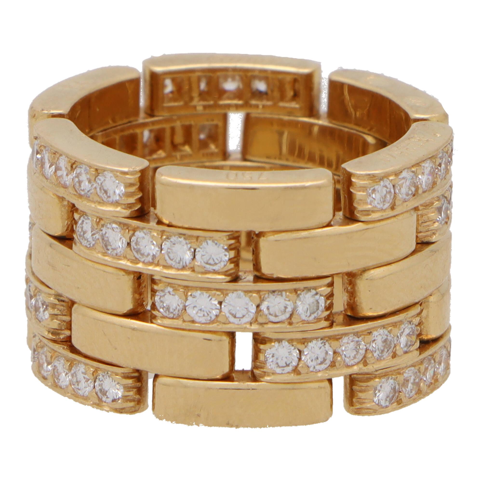 Vintage Cartier Diamond Maillon Panthère Five Row Ring in 18k Yellow Gold  at 1stDibs