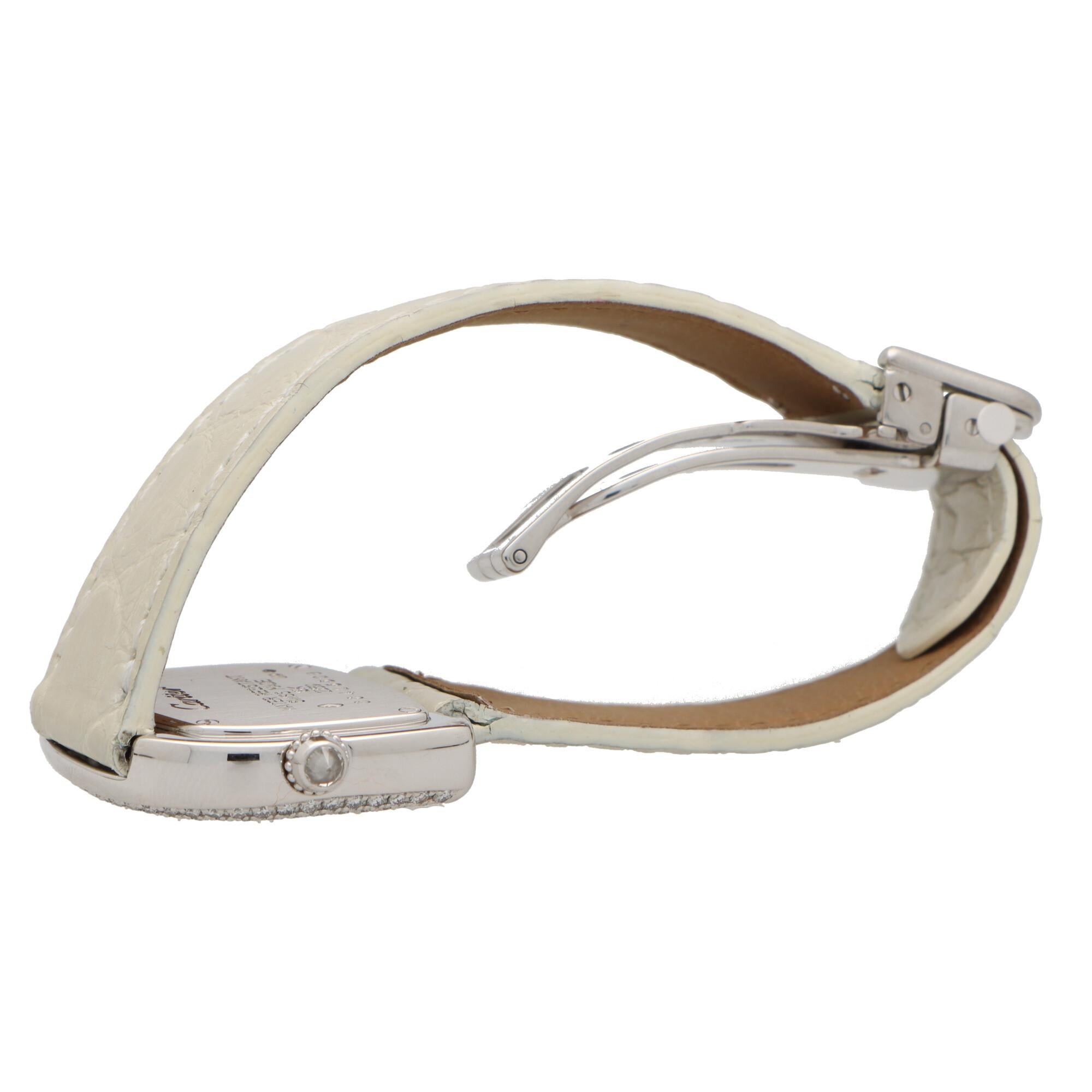  Cartier Montre-bracelet Navette vintage en or blanc 18 carats avec diamants Unisexe 
